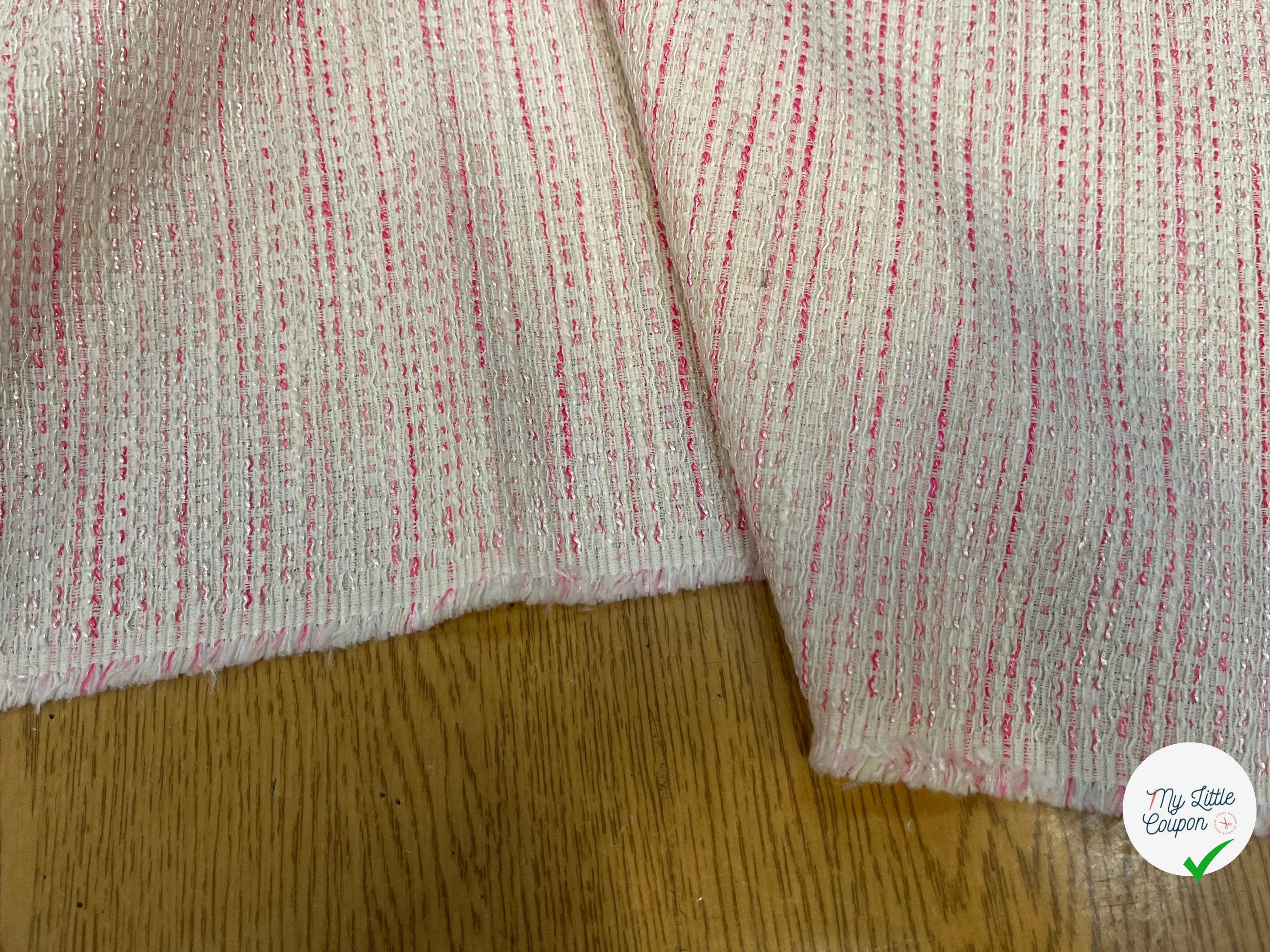 TWEED DE COTON BLANC À RAYURES ROSES - My Little Coupon