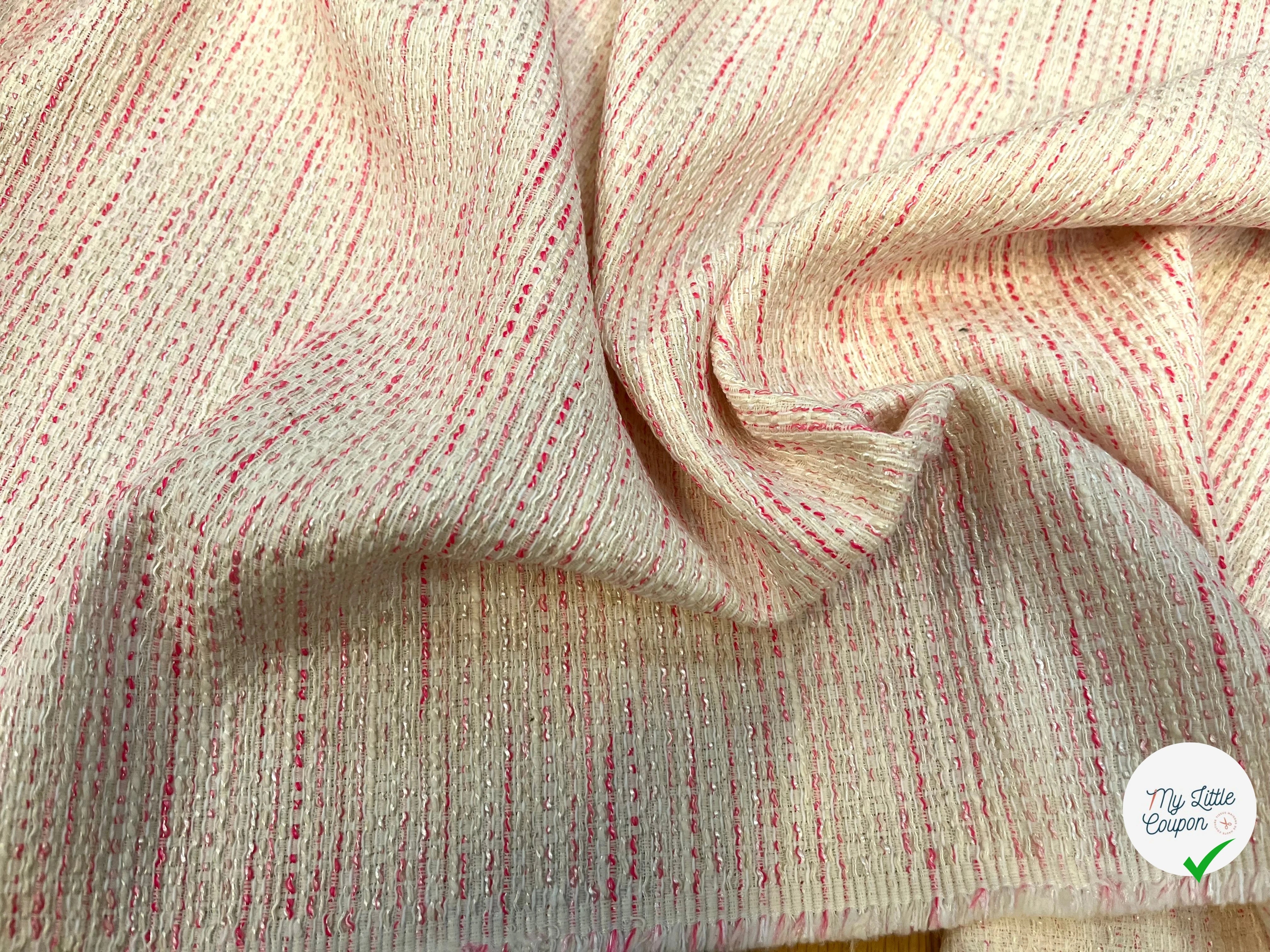 TWEED DE COTON BLANC À RAYURES ROSES - My Little Coupon