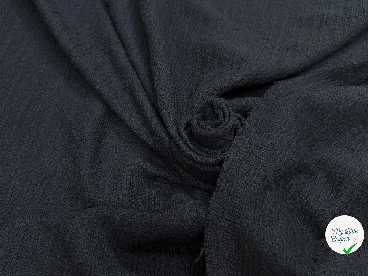 Tissu tweed de coton mi-saison noir - texture en gros plan