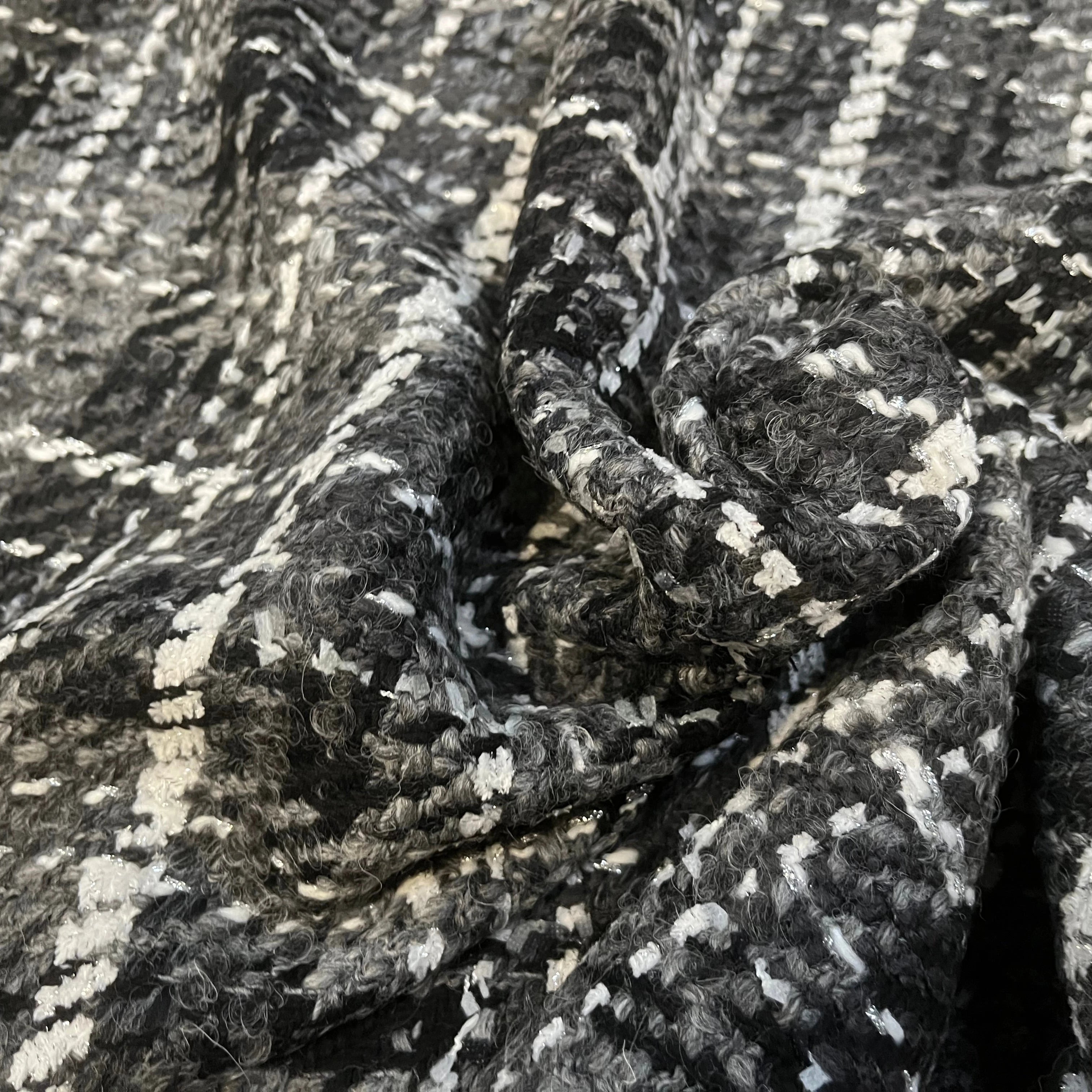 TWEED DE LAINE GRIS À CARREAUX BLANC ET NOIR PRESTIGE FRANCE - My Little Coupon