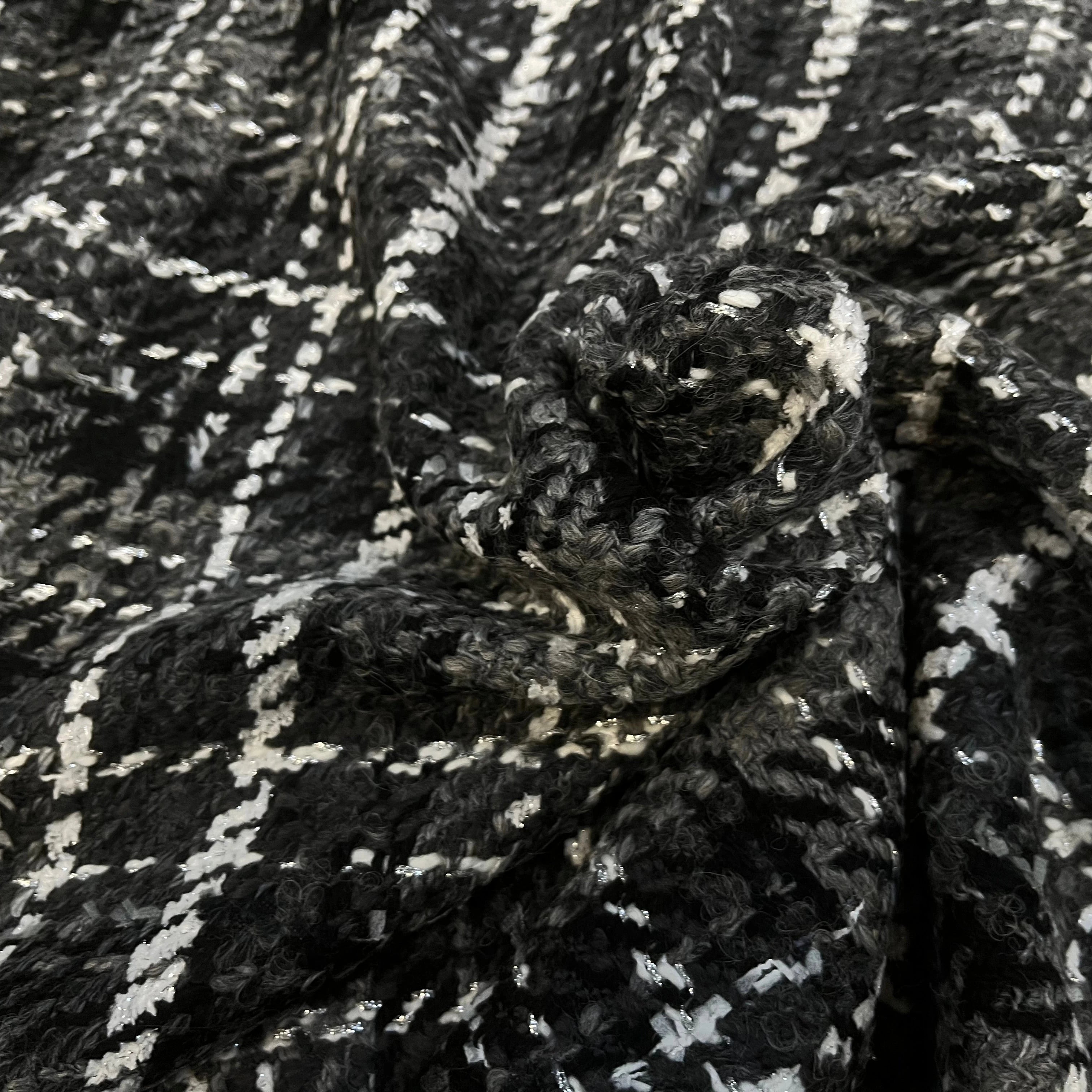 TWEED DE LAINE GRIS À CARREAUX BLANC ET NOIR PRESTIGE FRANCE - My Little Coupon