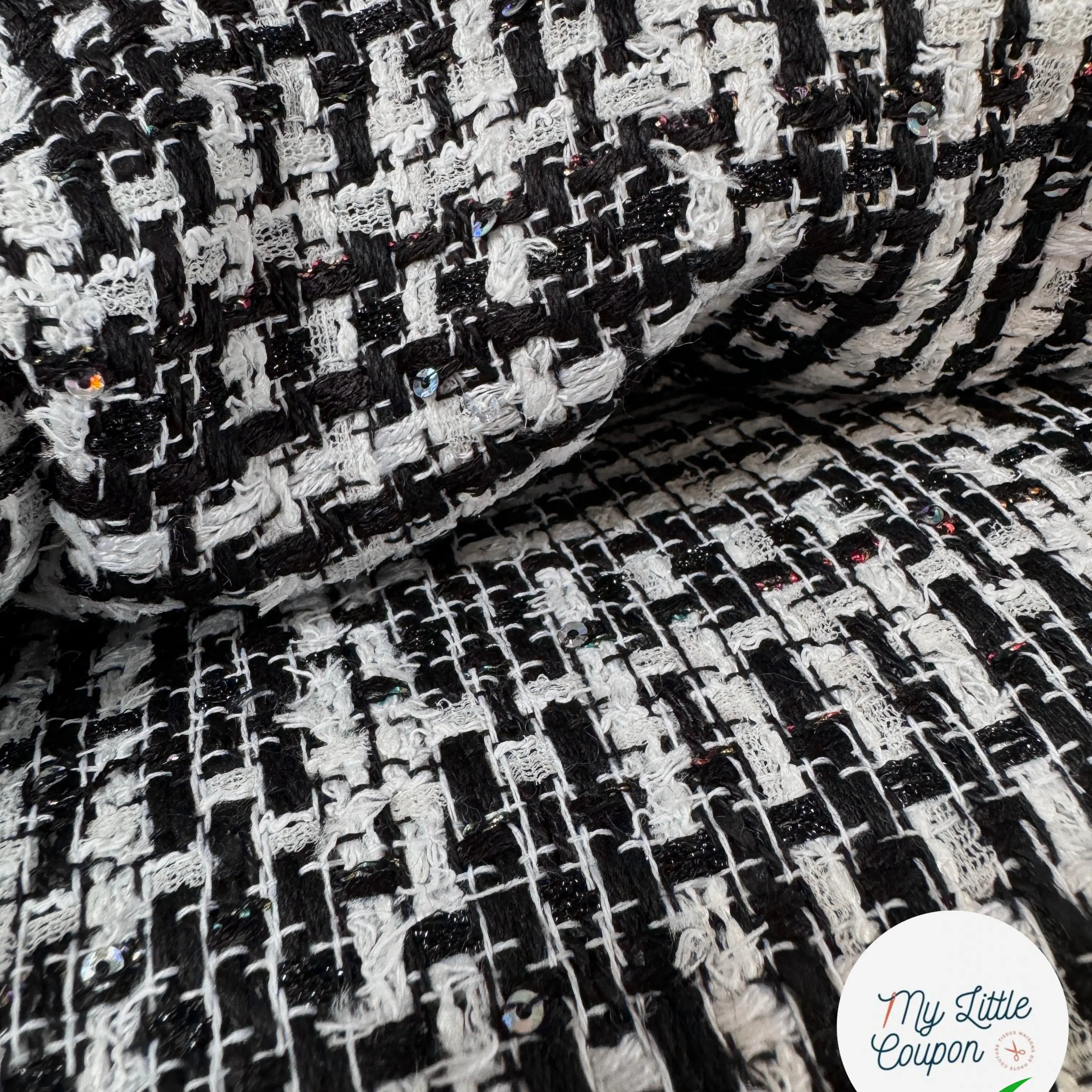 TWEED DE PRESTIGE NOIR & BLANC FABRICATION FRANÇAISE - My Little Coupon