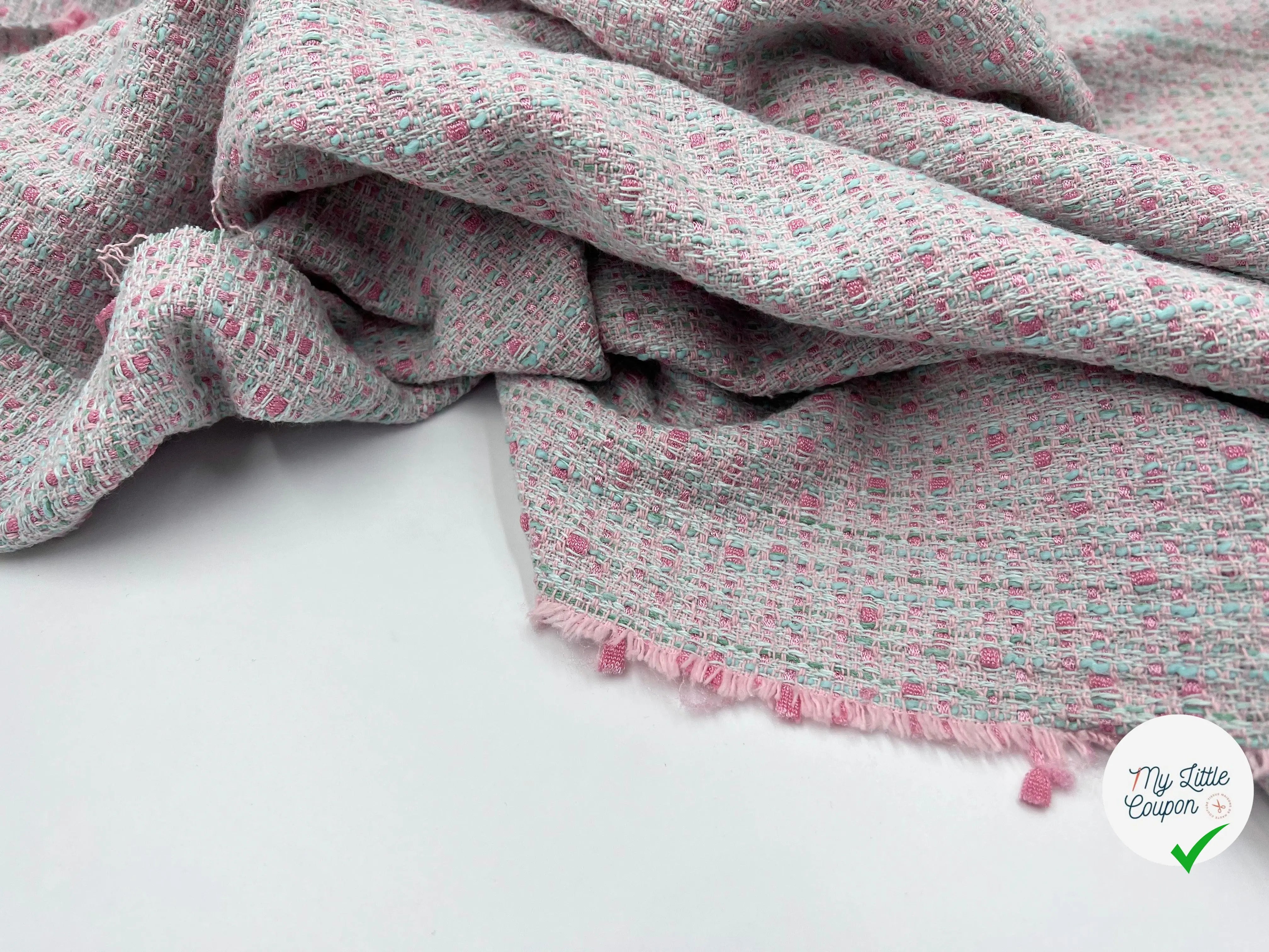 TWEED DE PRINTEMPS ROSE ET TURQUOISE - My Little Coupon - tissu - coudre