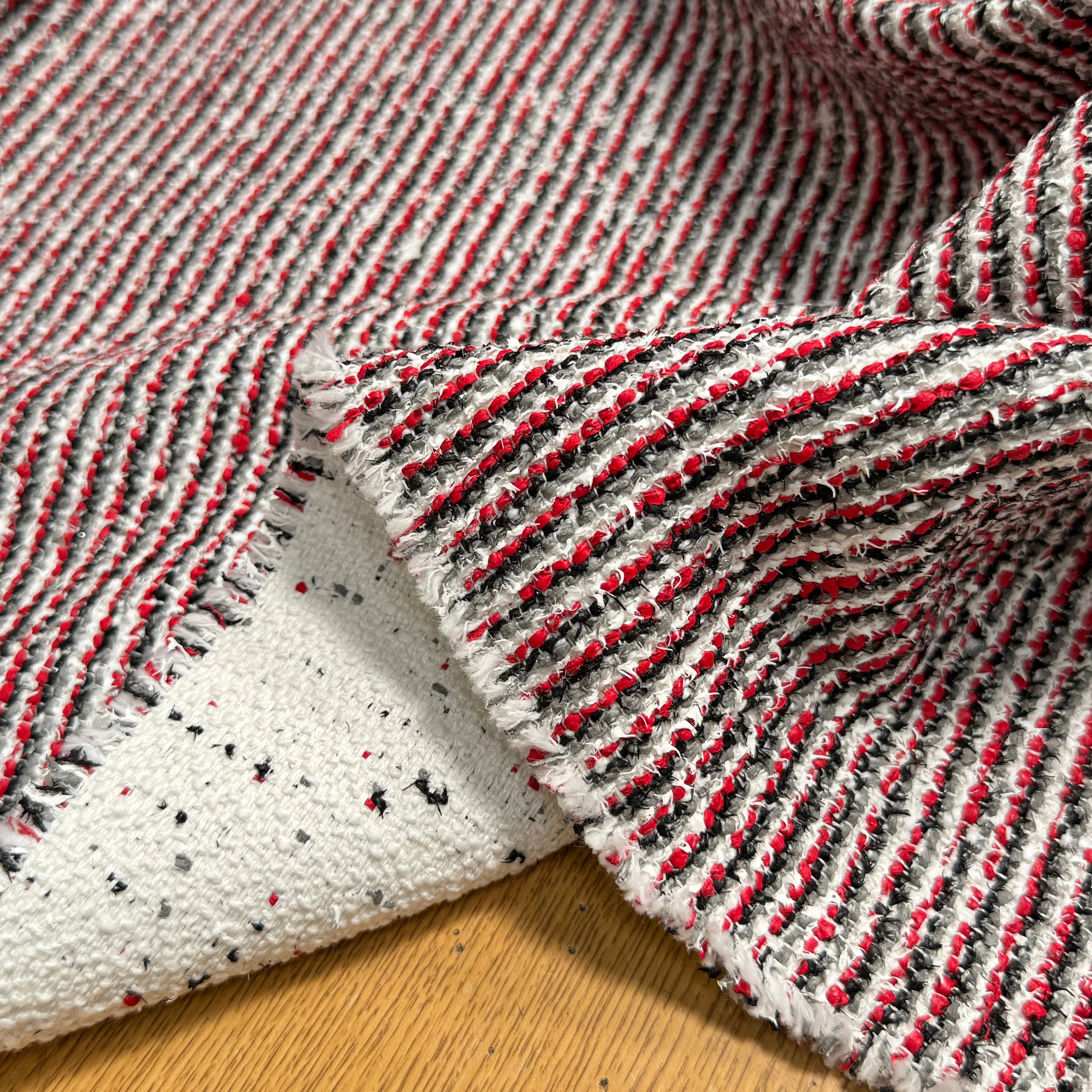 TWEED JACQUARD 24% COTON 52% LIN BLANC ROUGE - My Little Coupon
