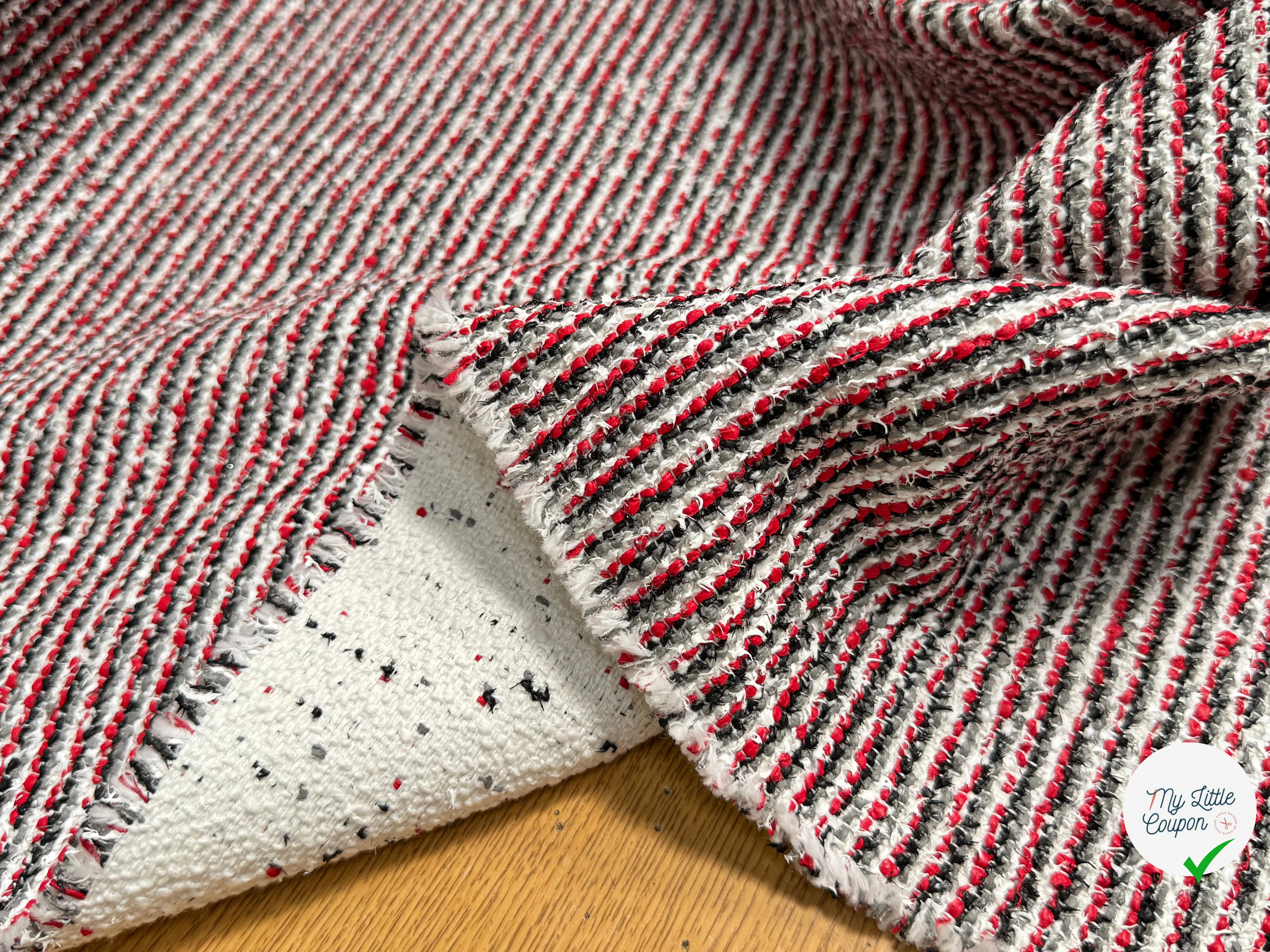 TWEED JACQUARD 24% COTON 52% LIN BLANC ROUGE - My Little Coupon