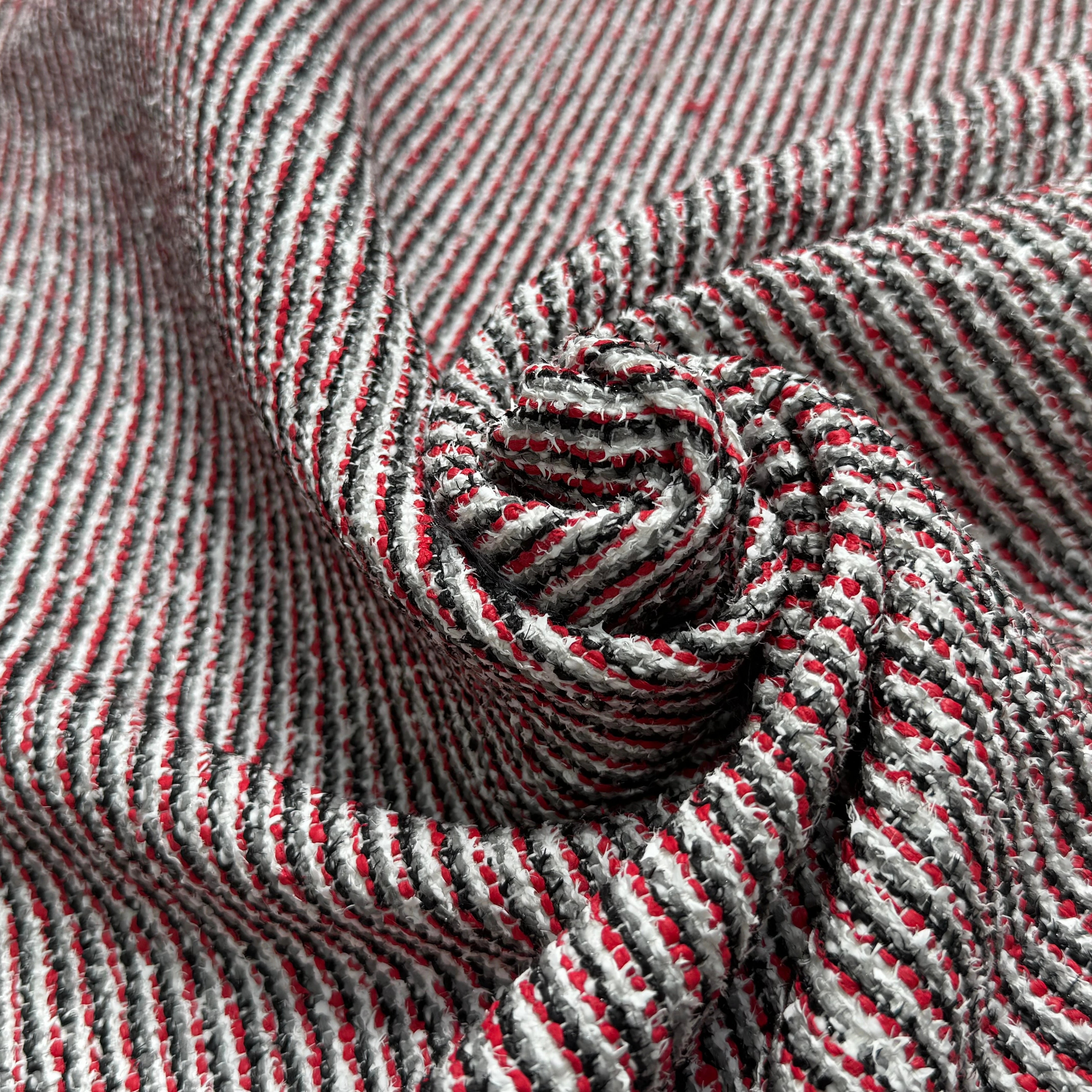 TWEED JACQUARD 24% COTON 52% LIN BLANC ROUGE - My Little Coupon