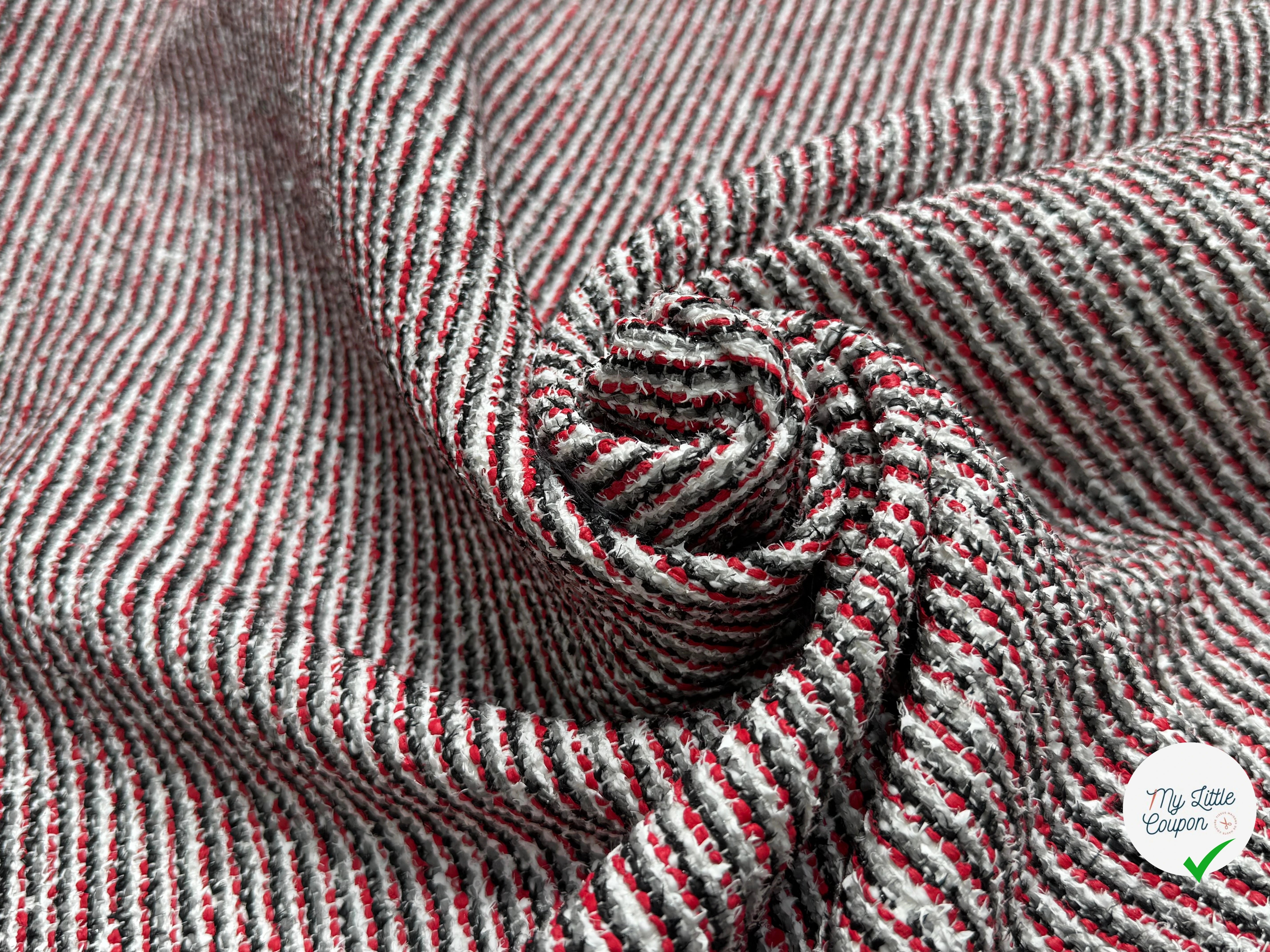 TWEED JACQUARD 24% COTON 52% LIN BLANC ROUGE - My Little Coupon
