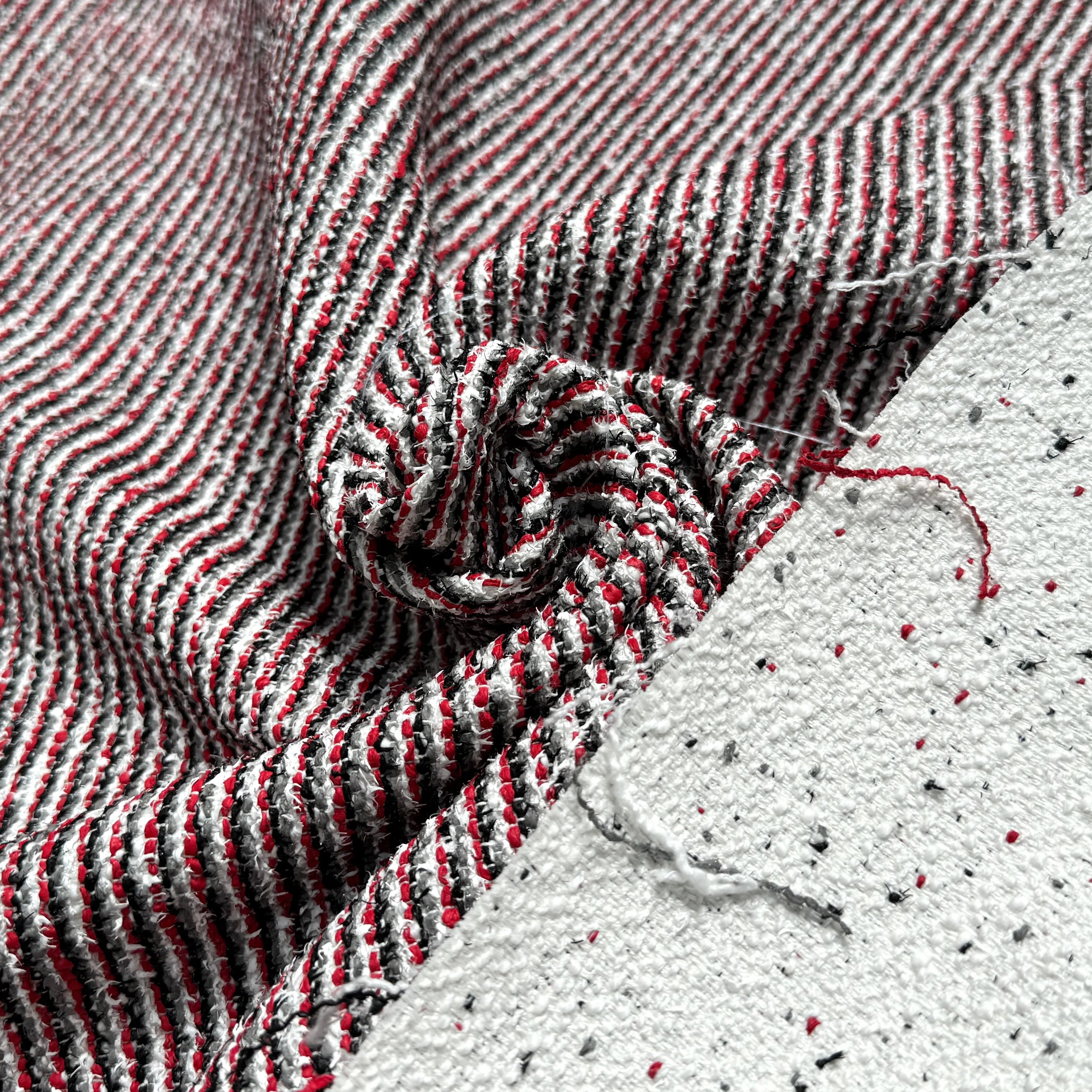 TWEED JACQUARD 24% COTON 52% LIN BLANC ROUGE - My Little Coupon