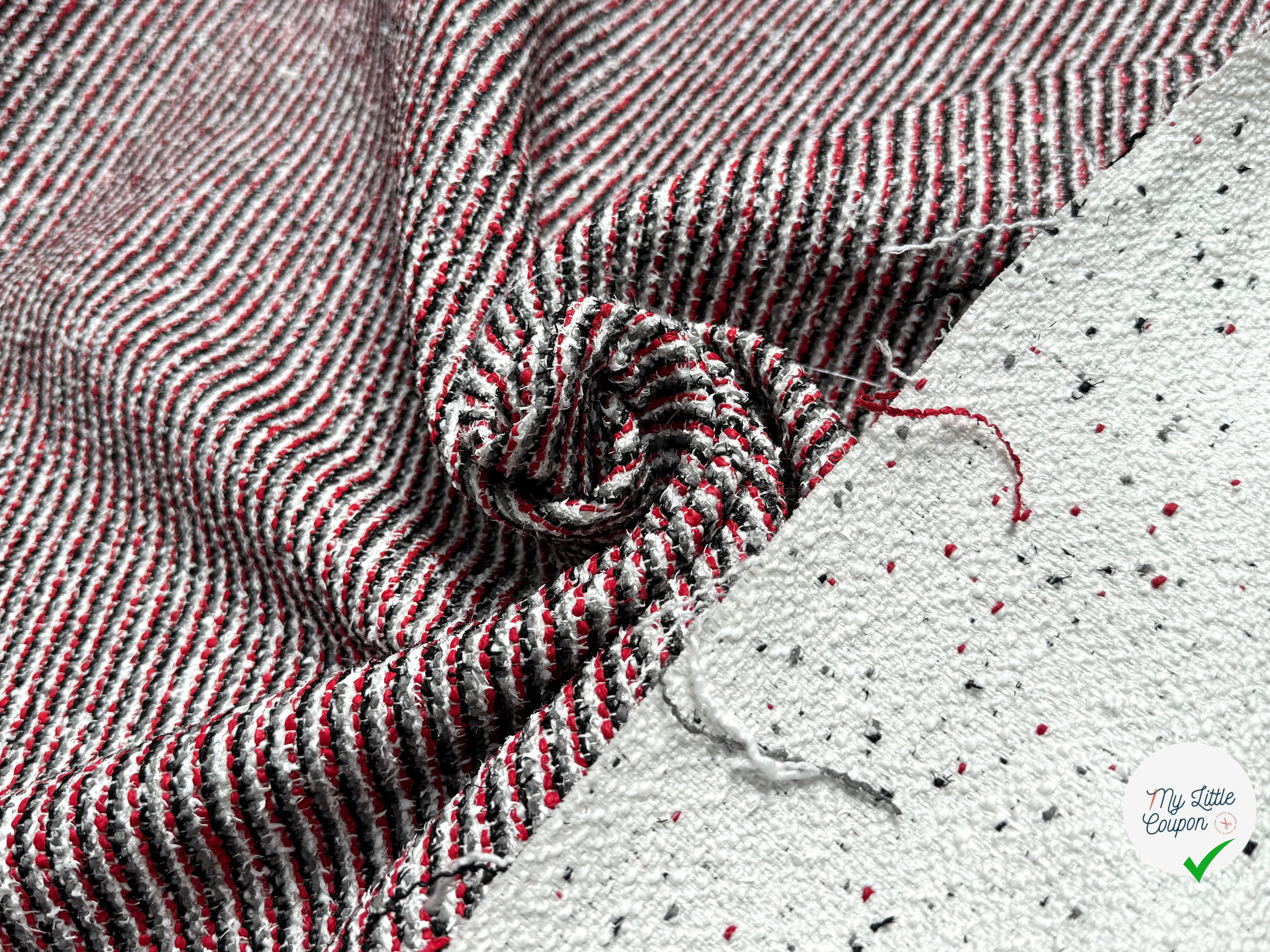 TWEED JACQUARD 24% COTON 52% LIN BLANC ROUGE - My Little Coupon