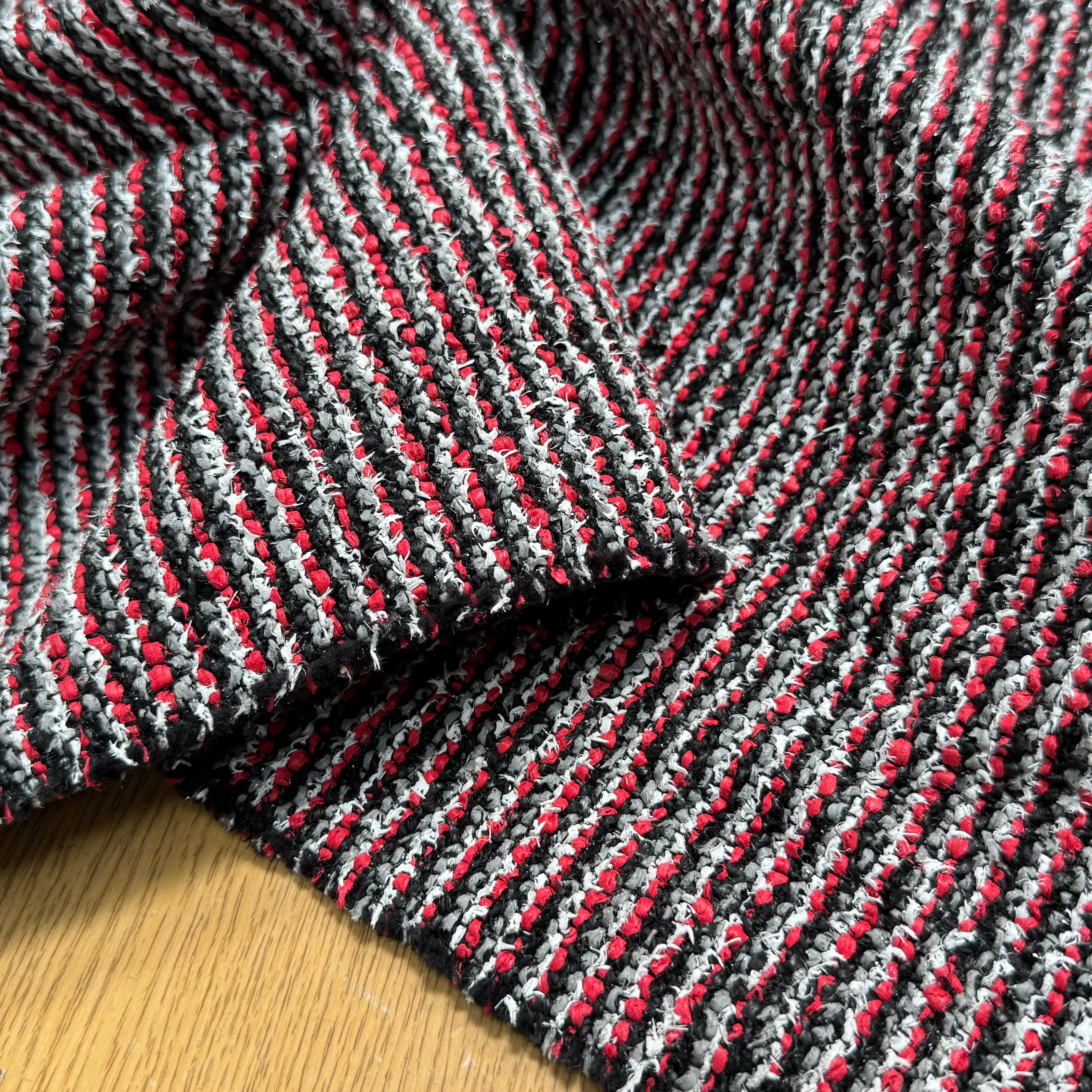 TWEED JACQUARD 24% COTON 52% LIN GRIS ROUGE - My Little Coupon