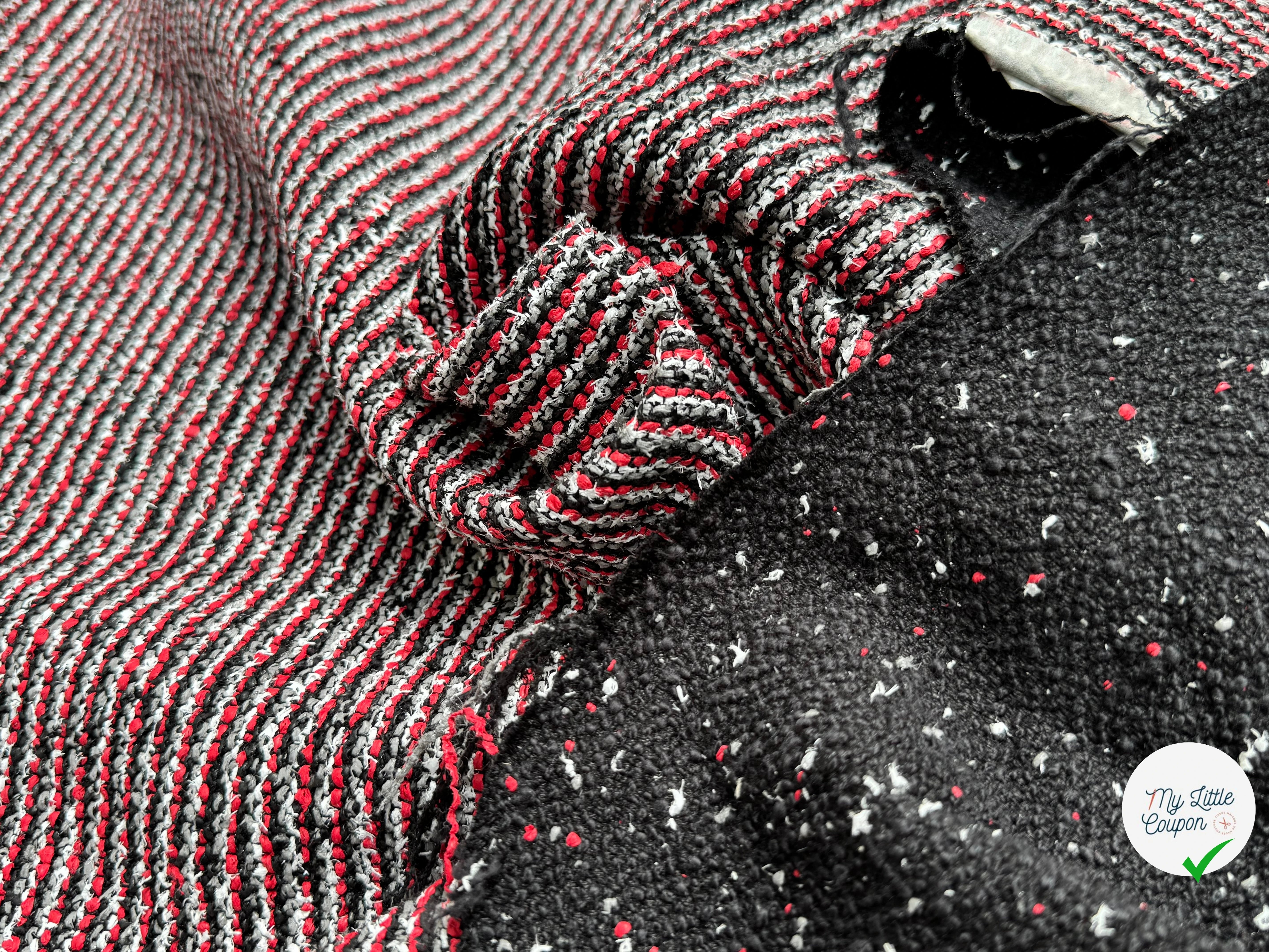 TWEED JACQUARD 24% COTON 52% LIN GRIS ROUGE - My Little Coupon
