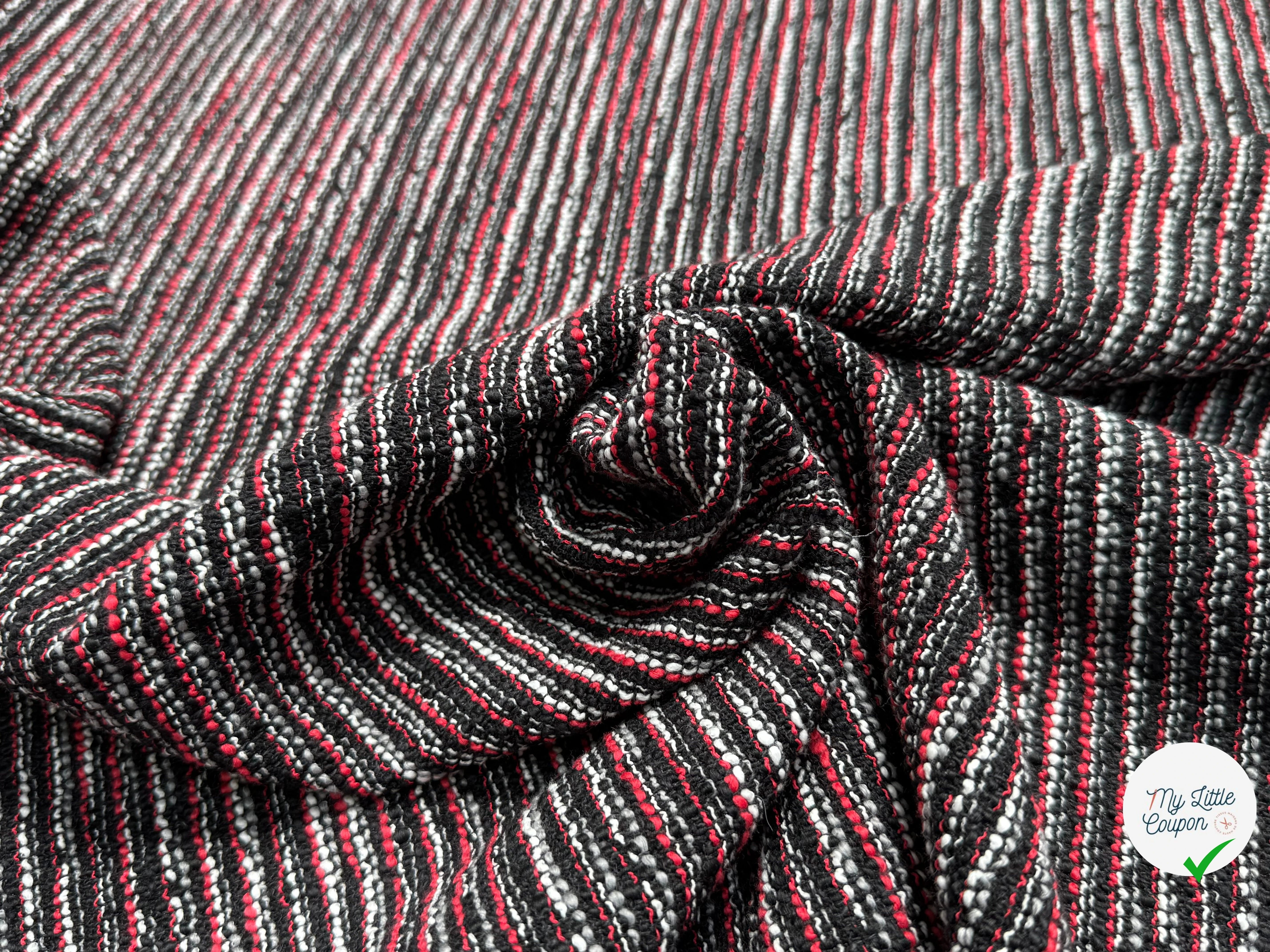 TWEED JACQUARD 36% POLYCOTON 32% COTON ET 18% LAINE NOIR ROUGE - My Little Coupon