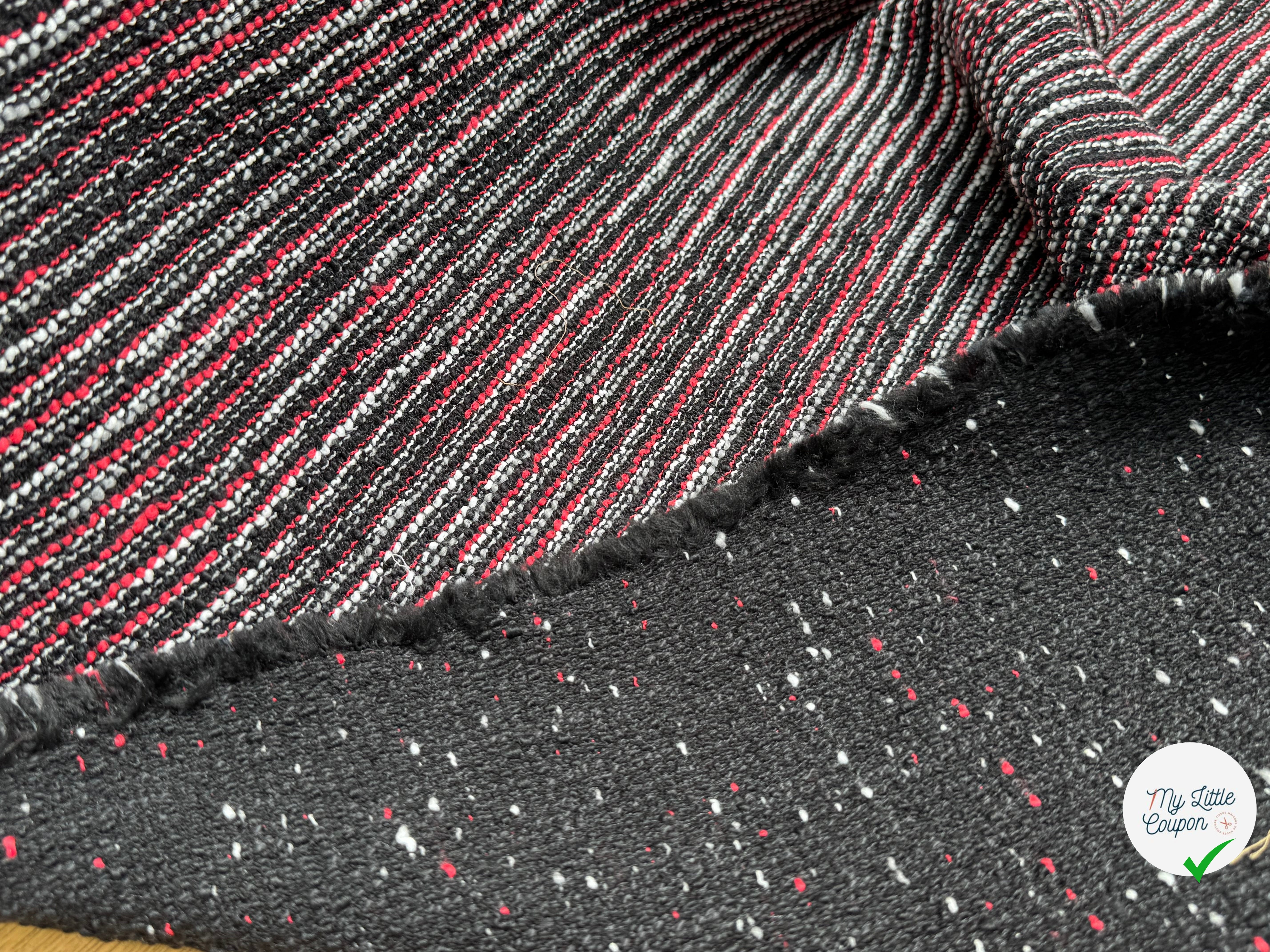 TWEED JACQUARD 36% POLYCOTON 32% COTON ET 18% LAINE NOIR ROUGE - My Little Coupon