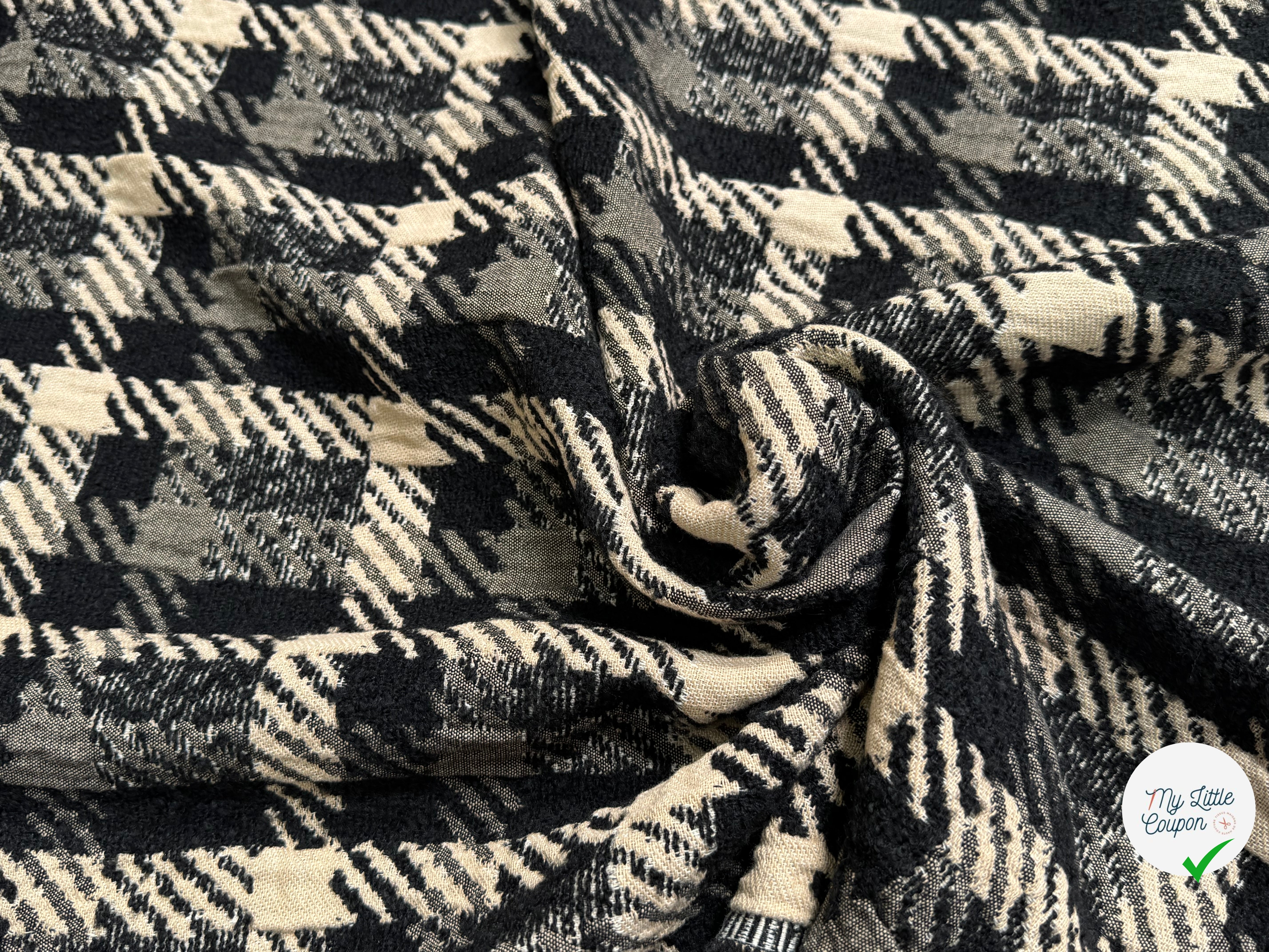 TWEED JACQUARD À CARREAUX BEIGE NOIR 61% COTON ET 7% LAINE VIERGE - My Little Coupon
