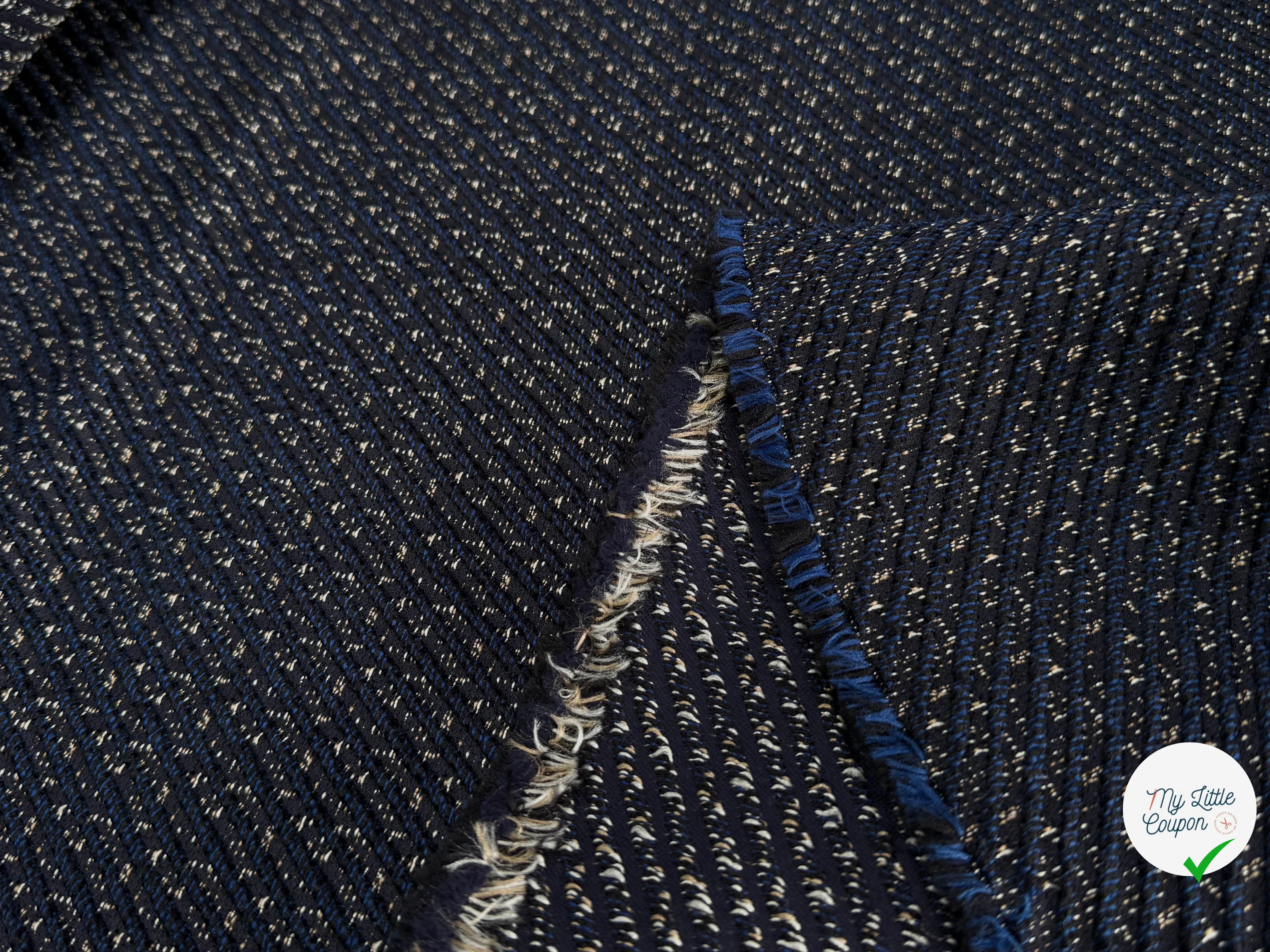 TWEED JACQUARD TISSÉ POLYCOTON ET POLYAMIDE BLEU GRIS - My Little Coupon