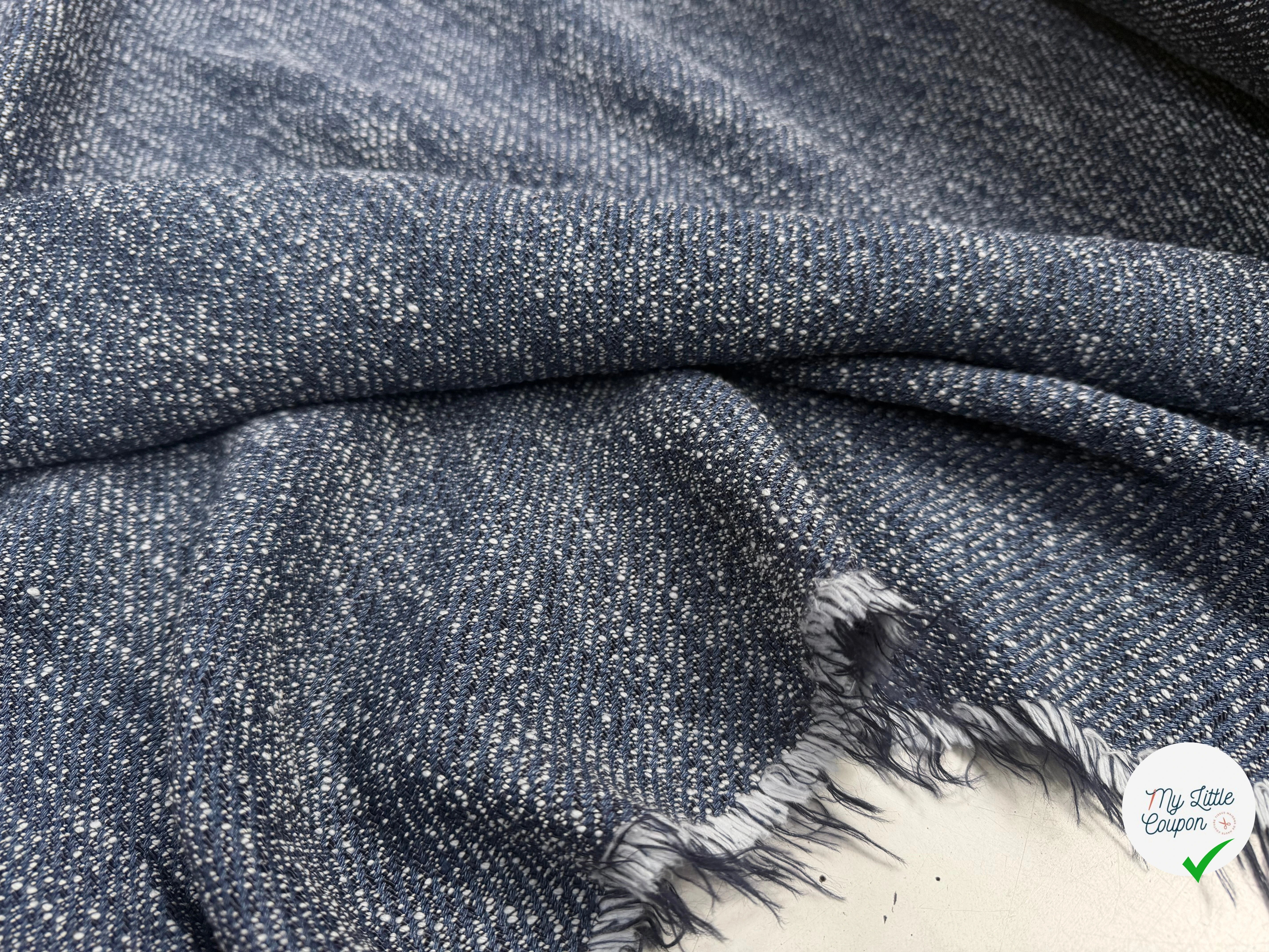 TWEED LOURD BLEU COTON RAYURES SERGÉES - My Little Coupon