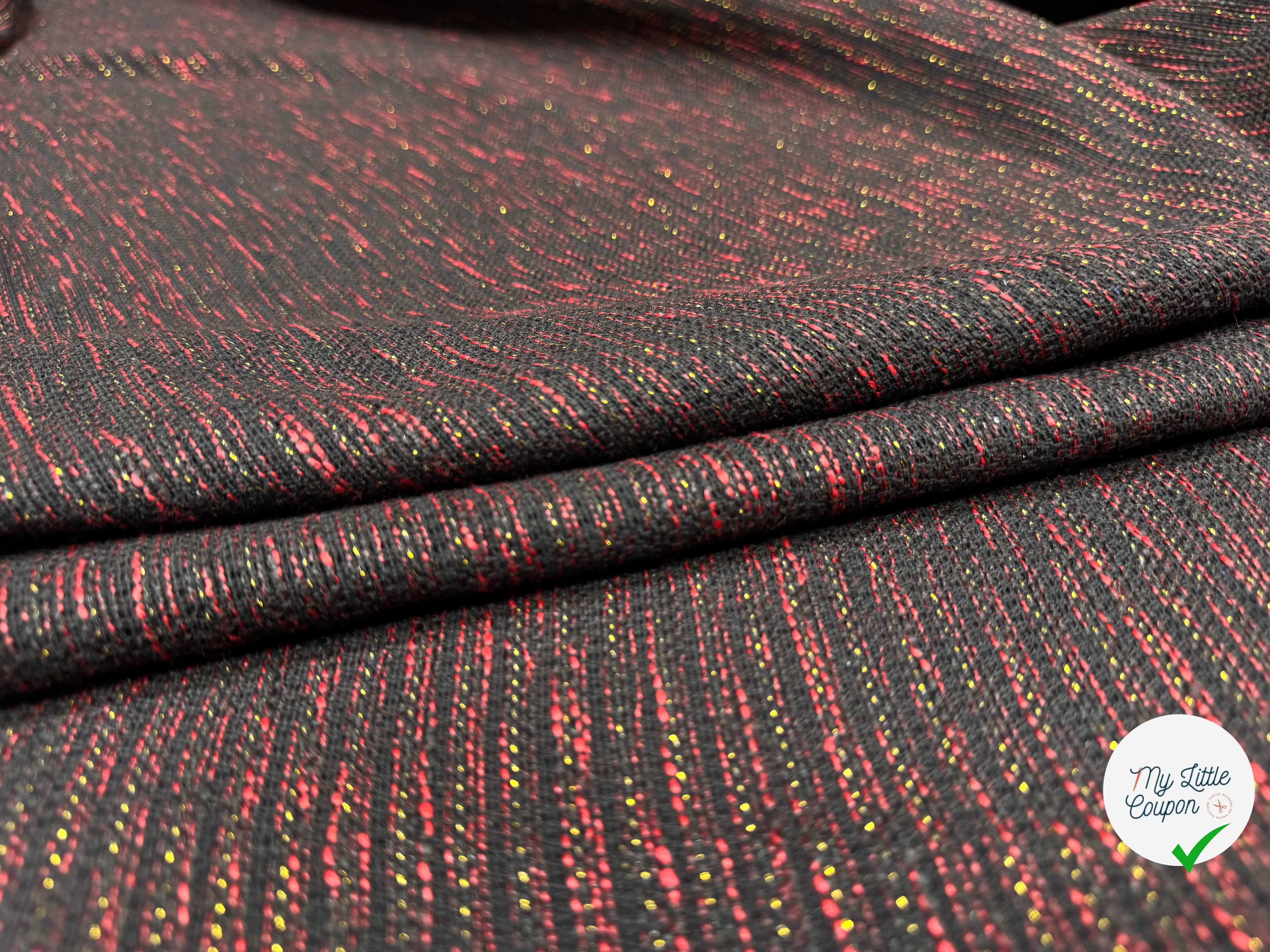 TWEED POLYESTER NOIR ROUGE ET DORÉ - My Little Coupon
