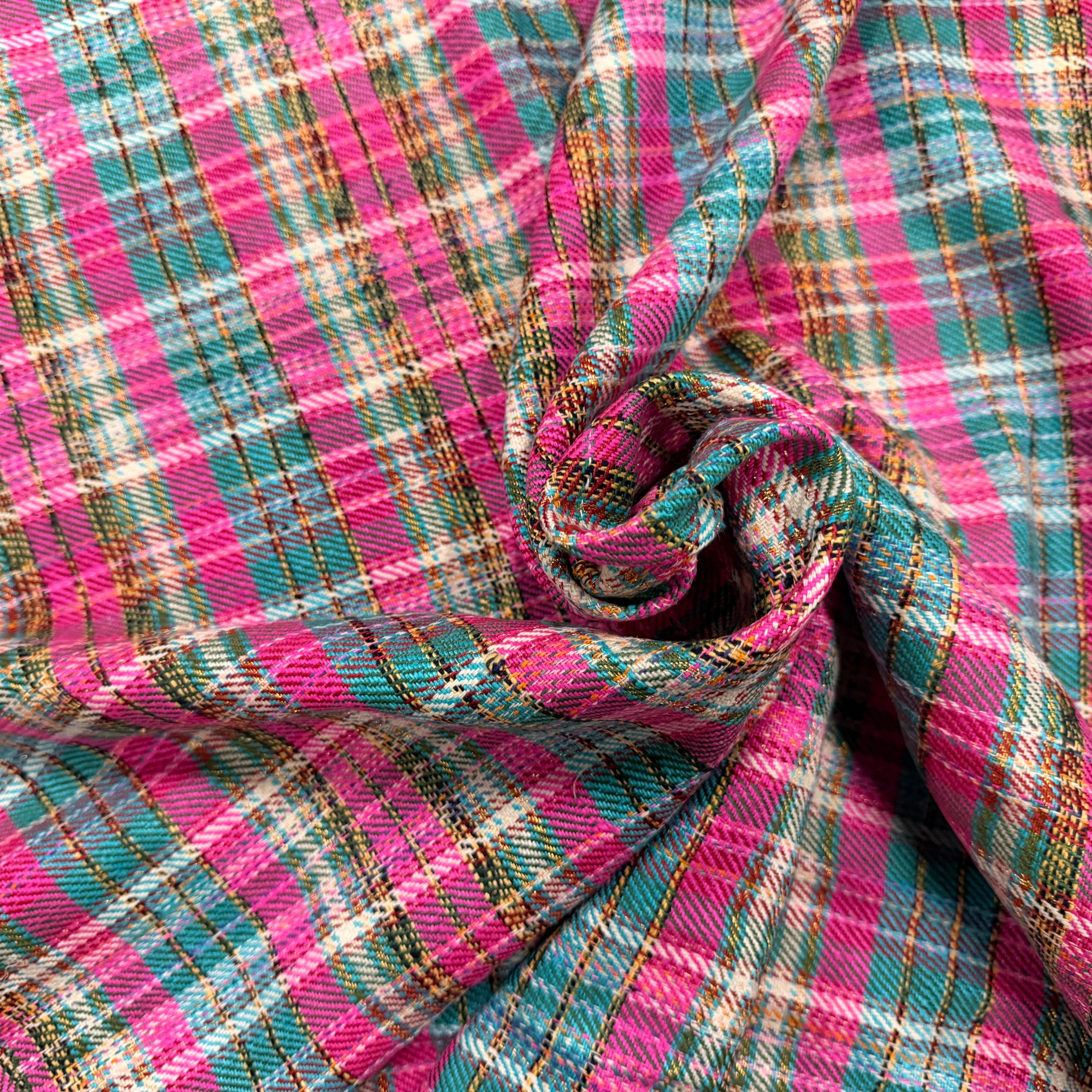 TWEED SOIE WOVEN SILK TARTAN ROSE VERT - My Little Coupon