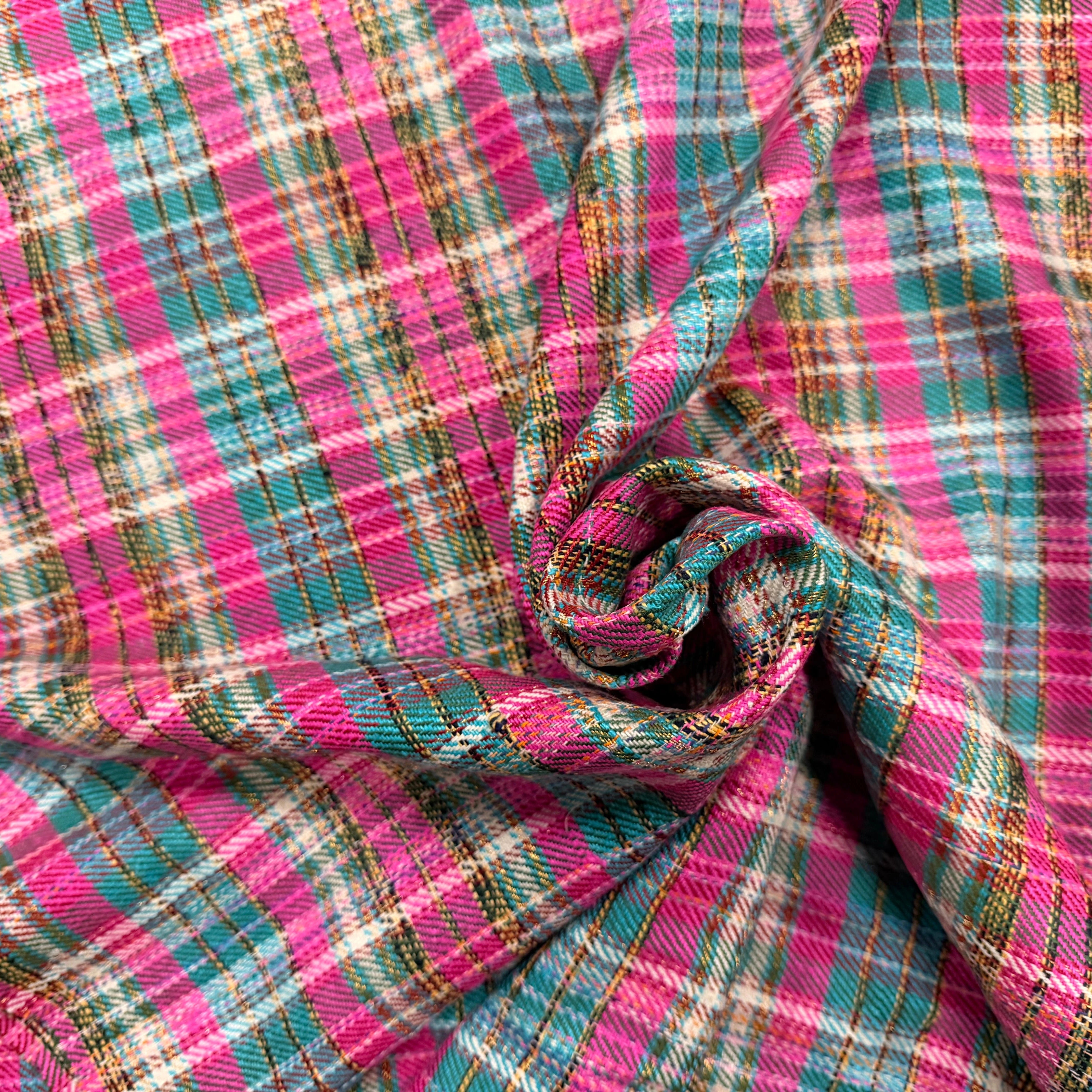 TWEED SOIE WOVEN SILK TARTAN ROSE VERT - My Little Coupon