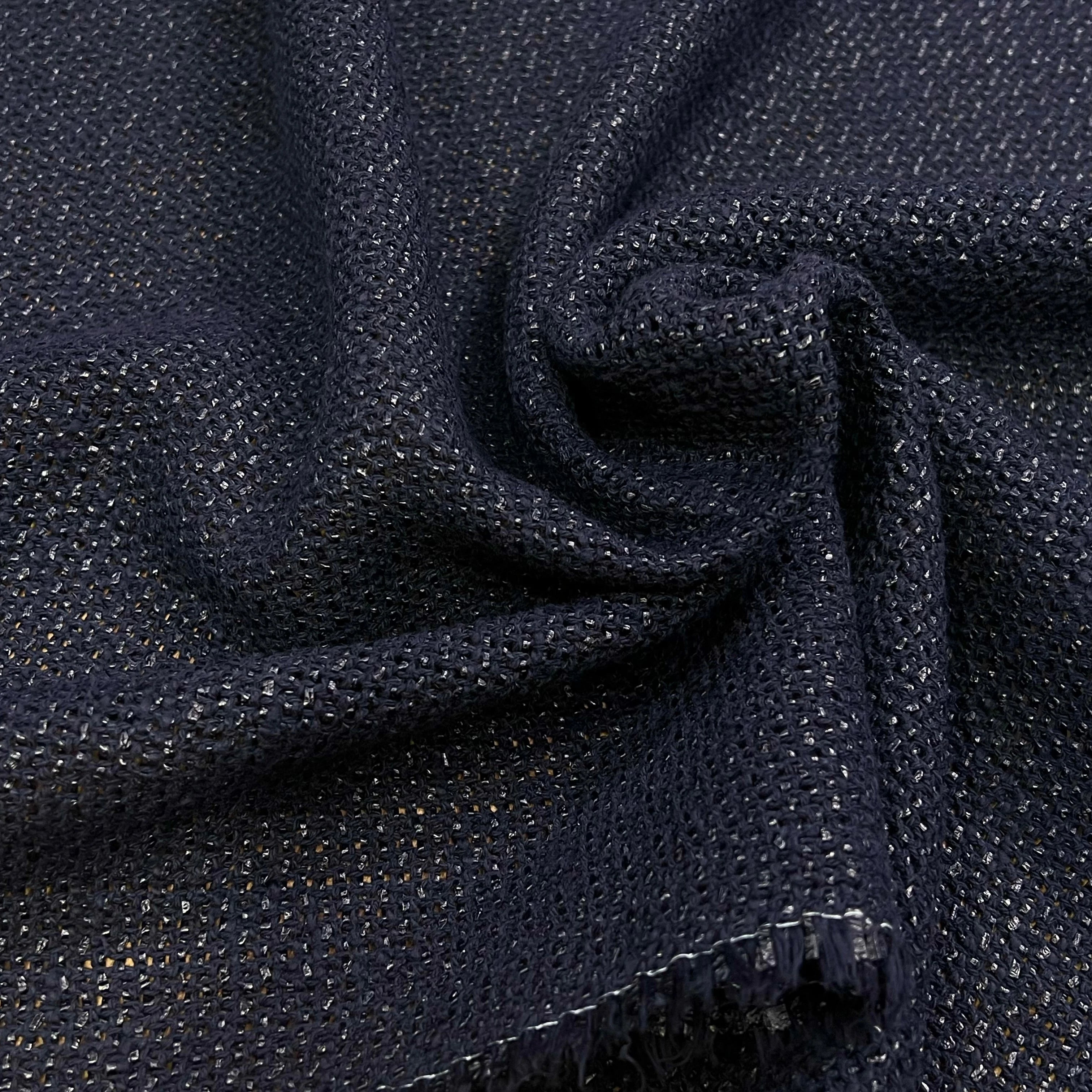 TWEED TECHNIQUE TYPE TOILE DE JUTE BLEU MARINE - My Little Coupon