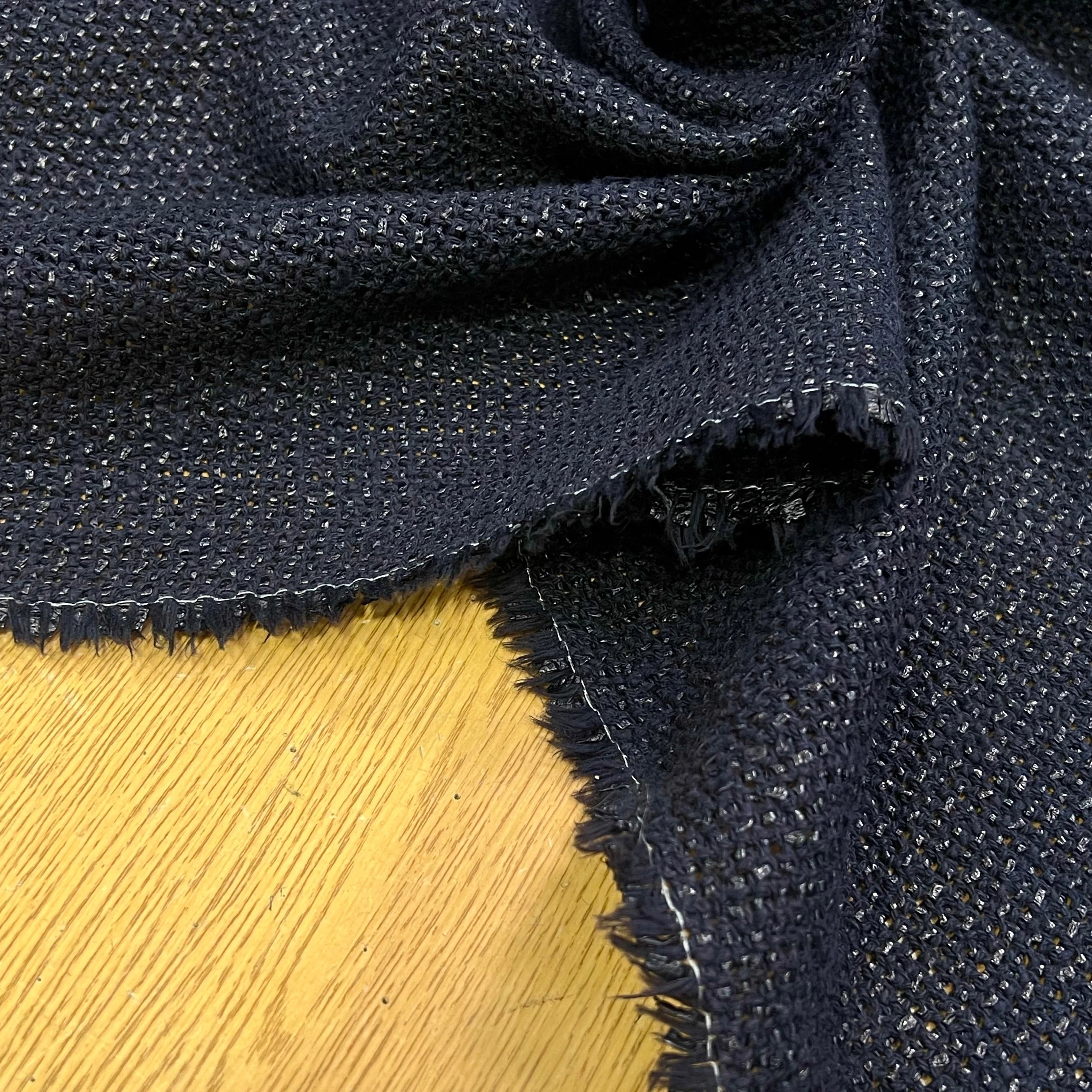 TWEED TECHNIQUE TYPE TOILE DE JUTE BLEU MARINE - My Little Coupon