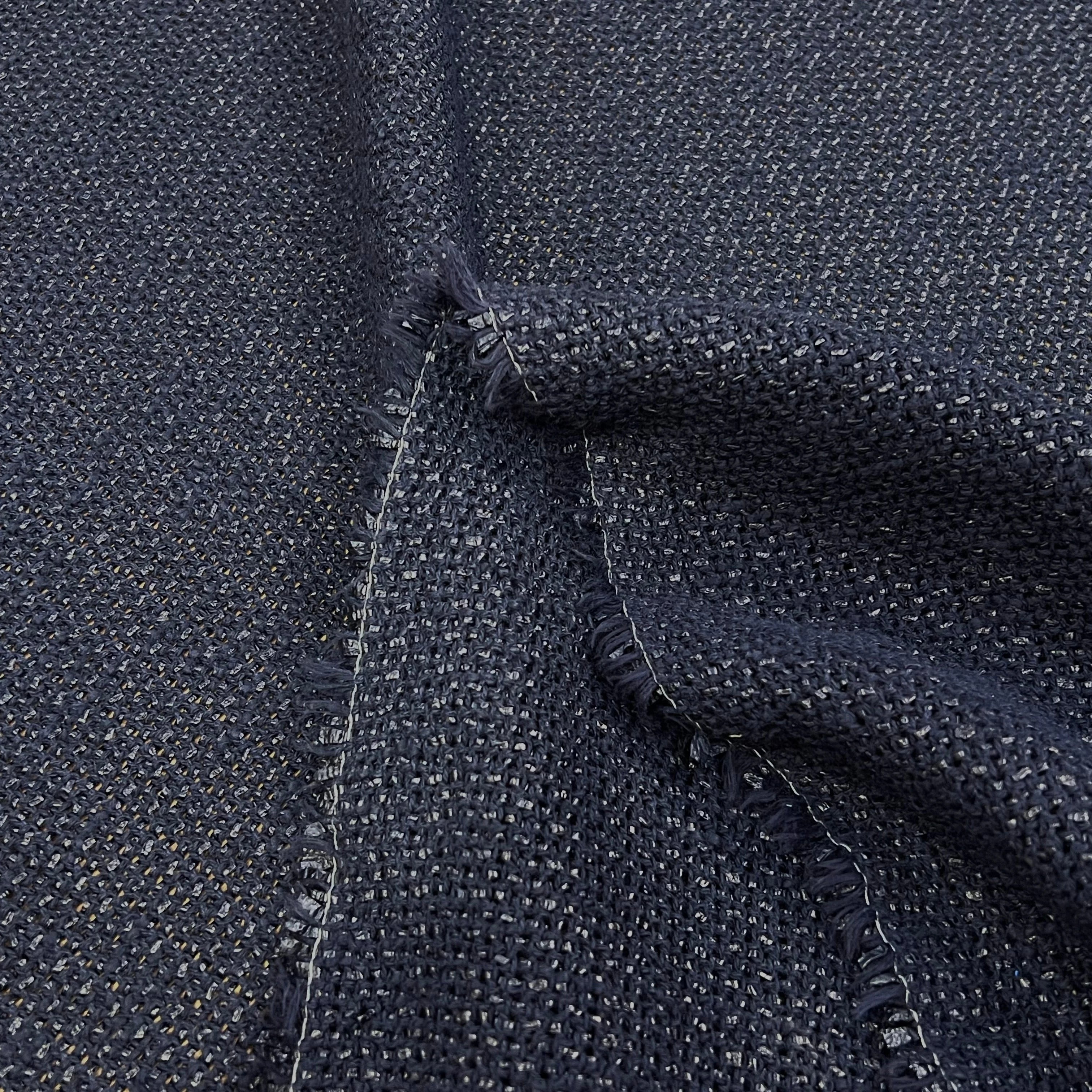 TWEED TECHNIQUE TYPE TOILE DE JUTE BLEU MARINE - My Little Coupon