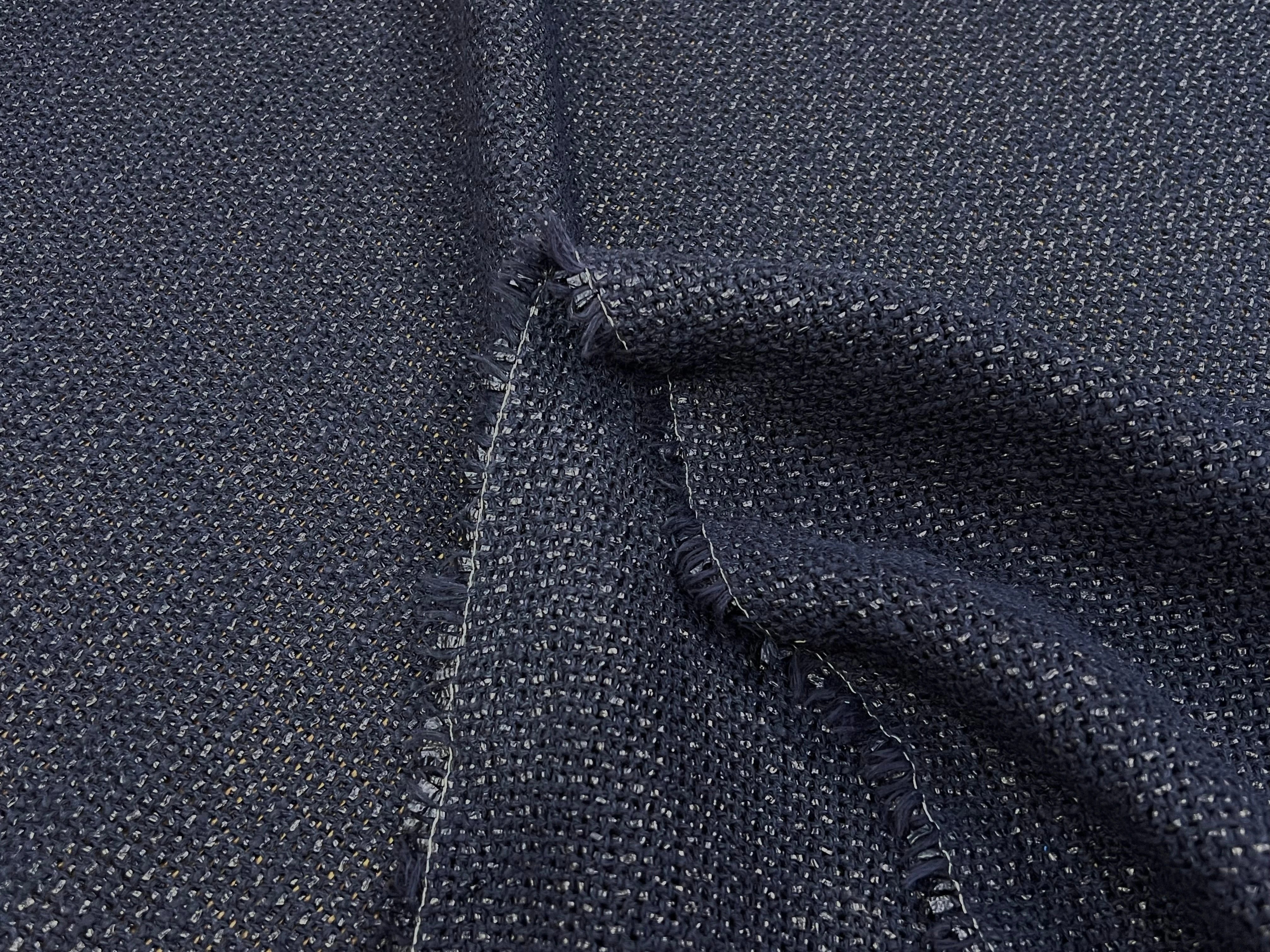 TWEED TECHNIQUE TYPE TOILE DE JUTE BLEU MARINE - My Little Coupon