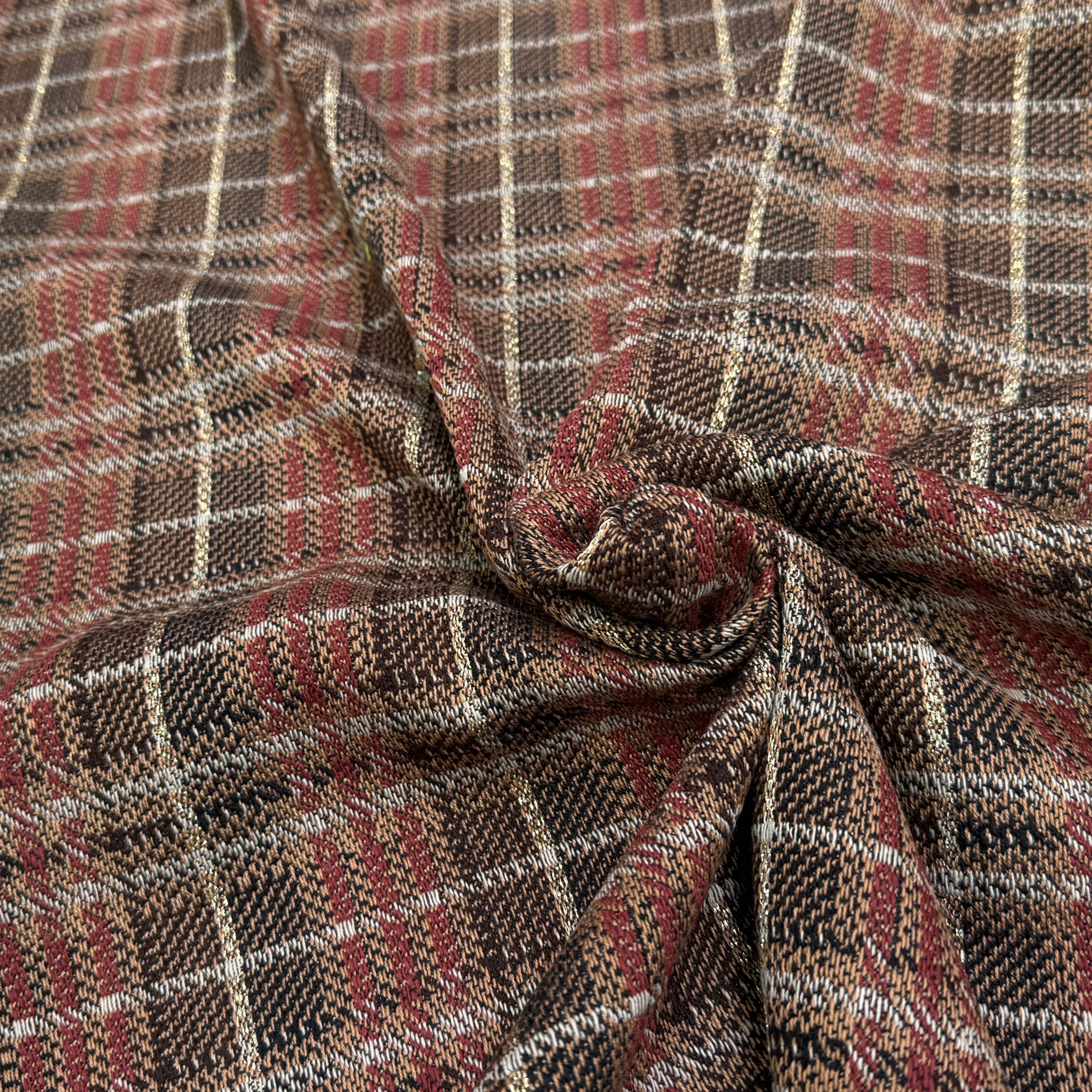 TWEED TRICOTÉ À CARREAUX MARRON ET BEIGE - My Little Coupon