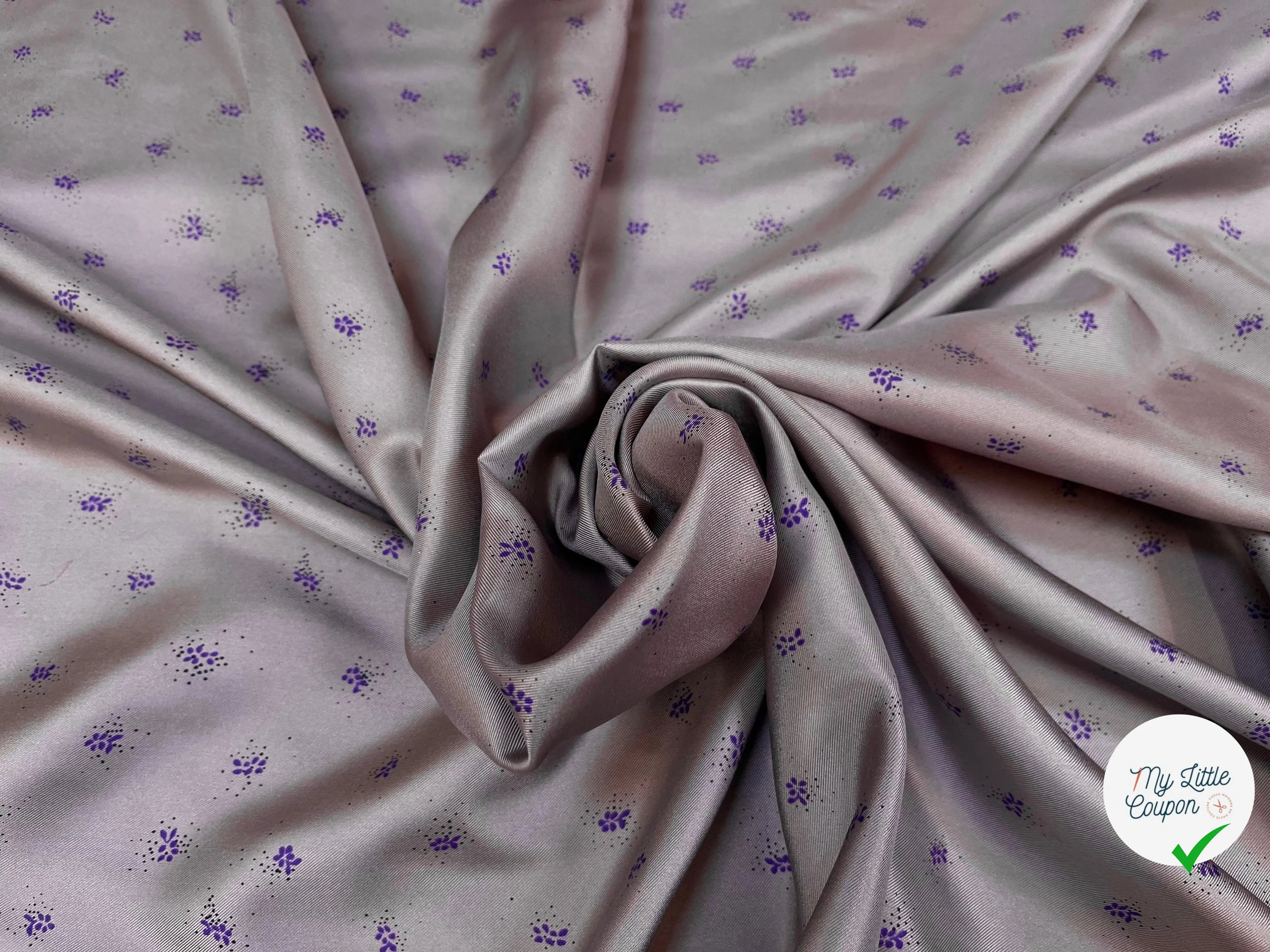 TWILL DE SOIE FOND GRIS IMPRIMÉ FLEURS - My Little Coupon