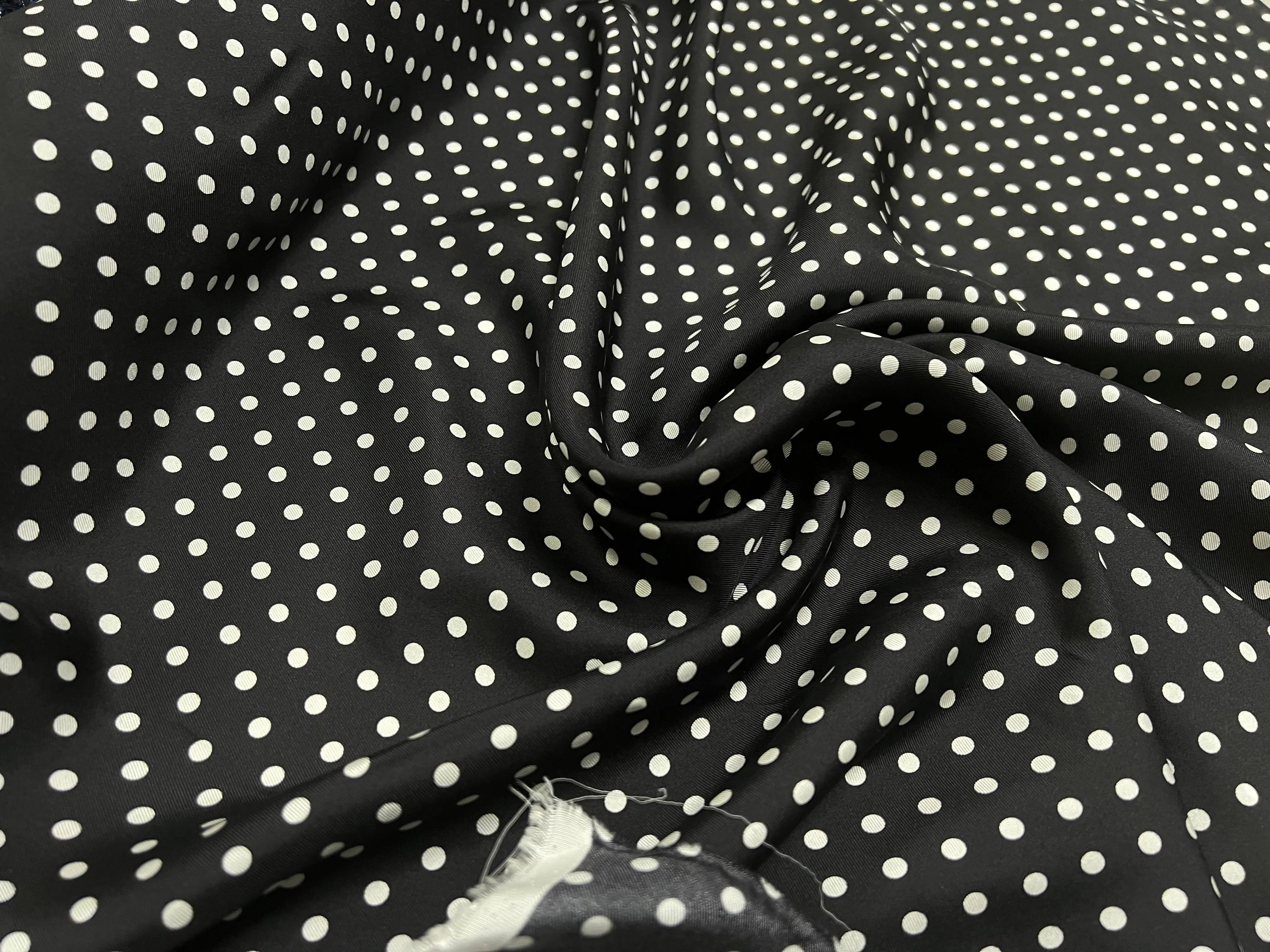 TWILL DE SOIE FOND NOIR POIS BLANC 5 MM - My Little Coupon - tissu - coudre