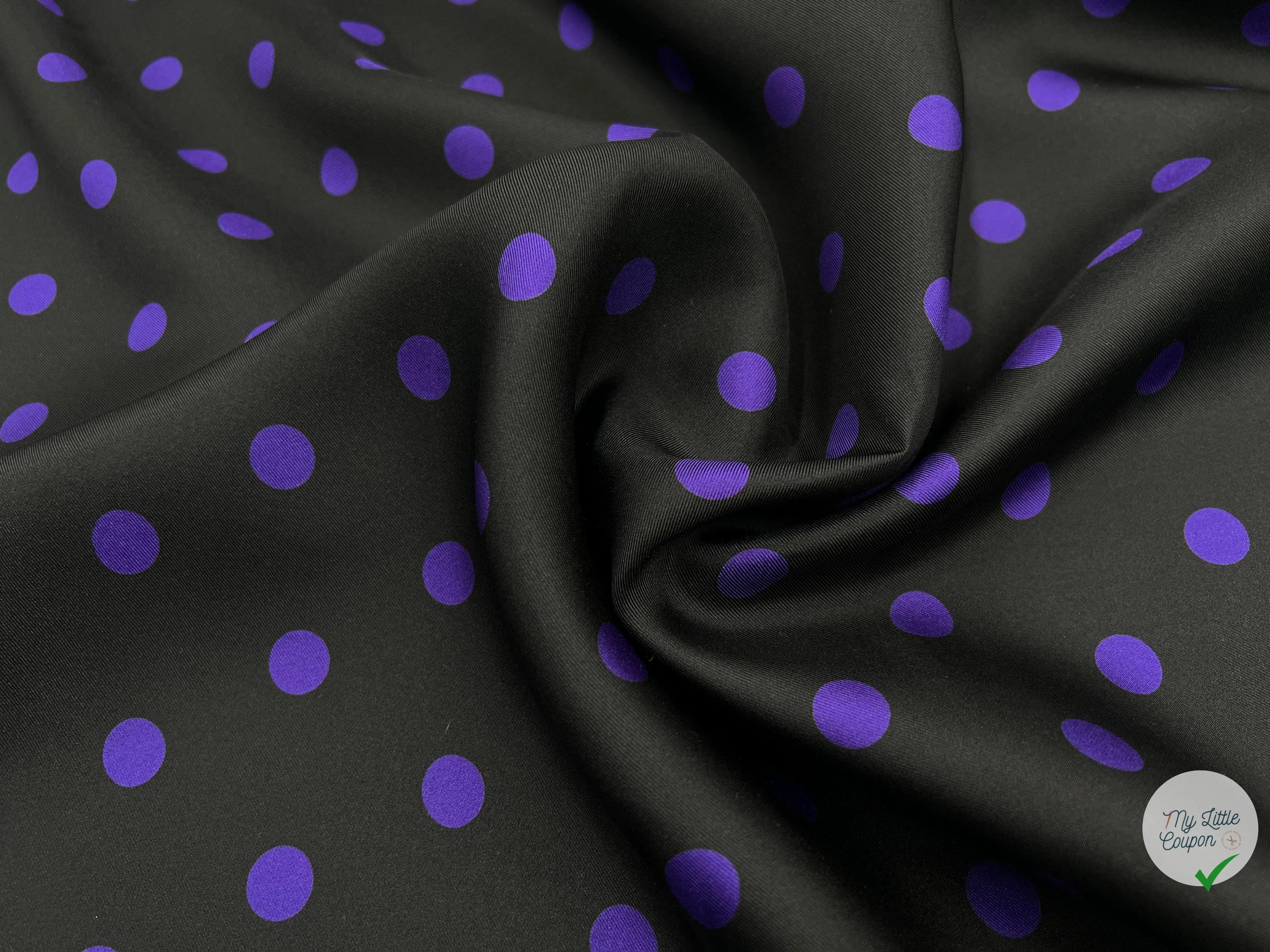 TWILL DE SOIE NOIR POIS PURPLE - coupon de tissu de 3 mĂštres - My Little Coupon - tissu - coudre