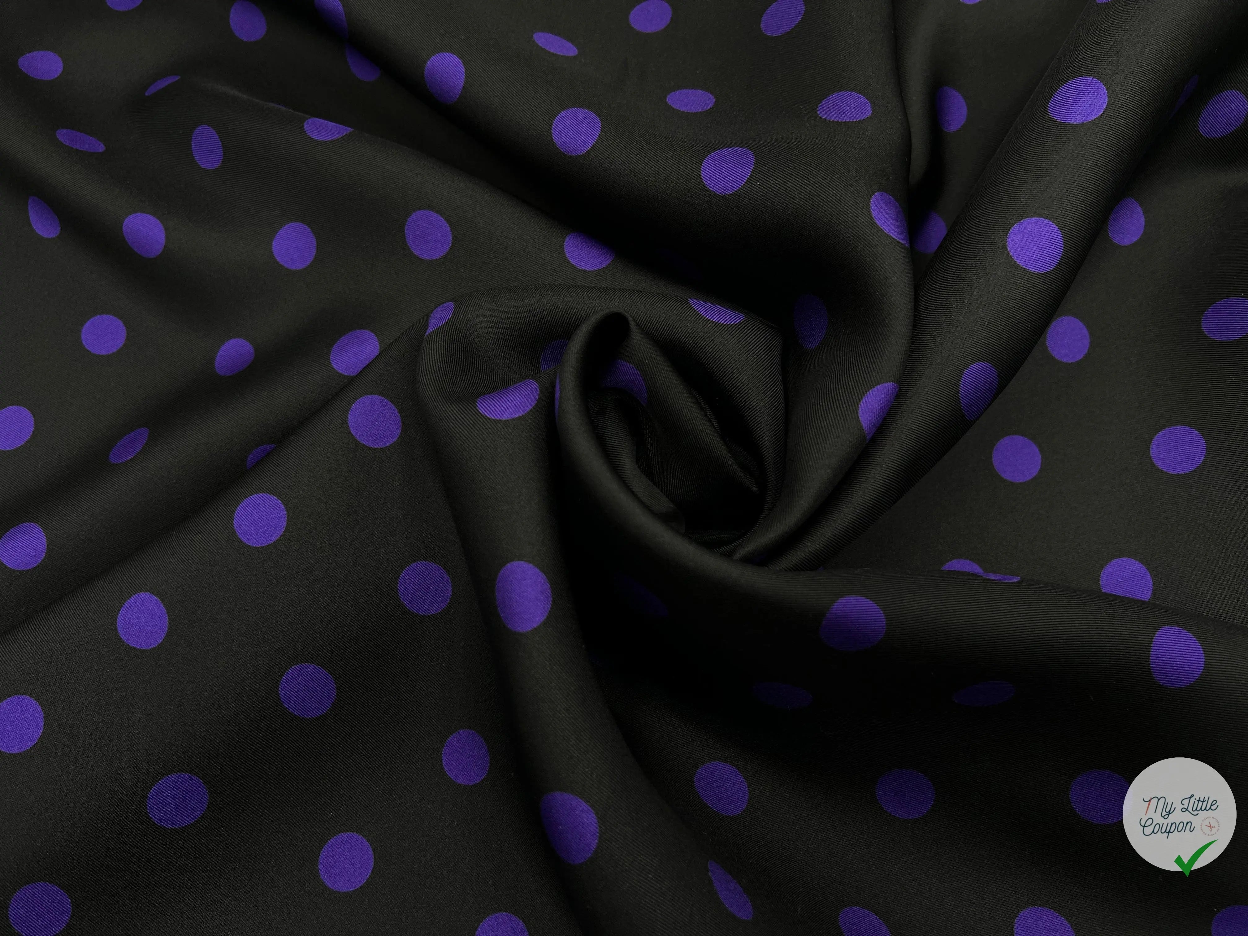 TWILL DE SOIE NOIR POIS PURPLE - coupon de tissu de 3 mĂštres - My Little Coupon - tissu - coudre