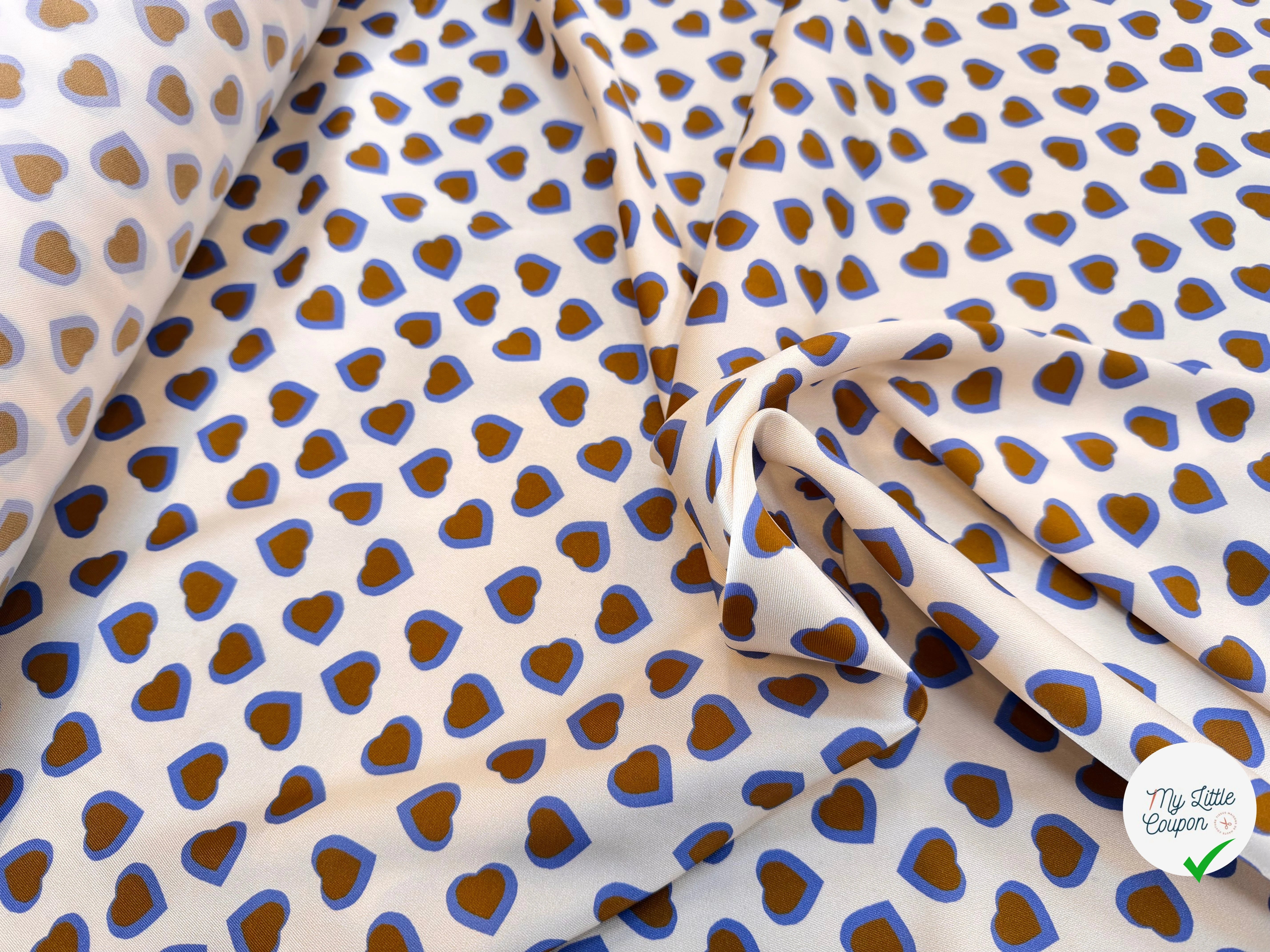 TWILL ISIDORE STAMPATO FOND CRÈME CŒUR CRÈME ET MARRON - My Little Coupon