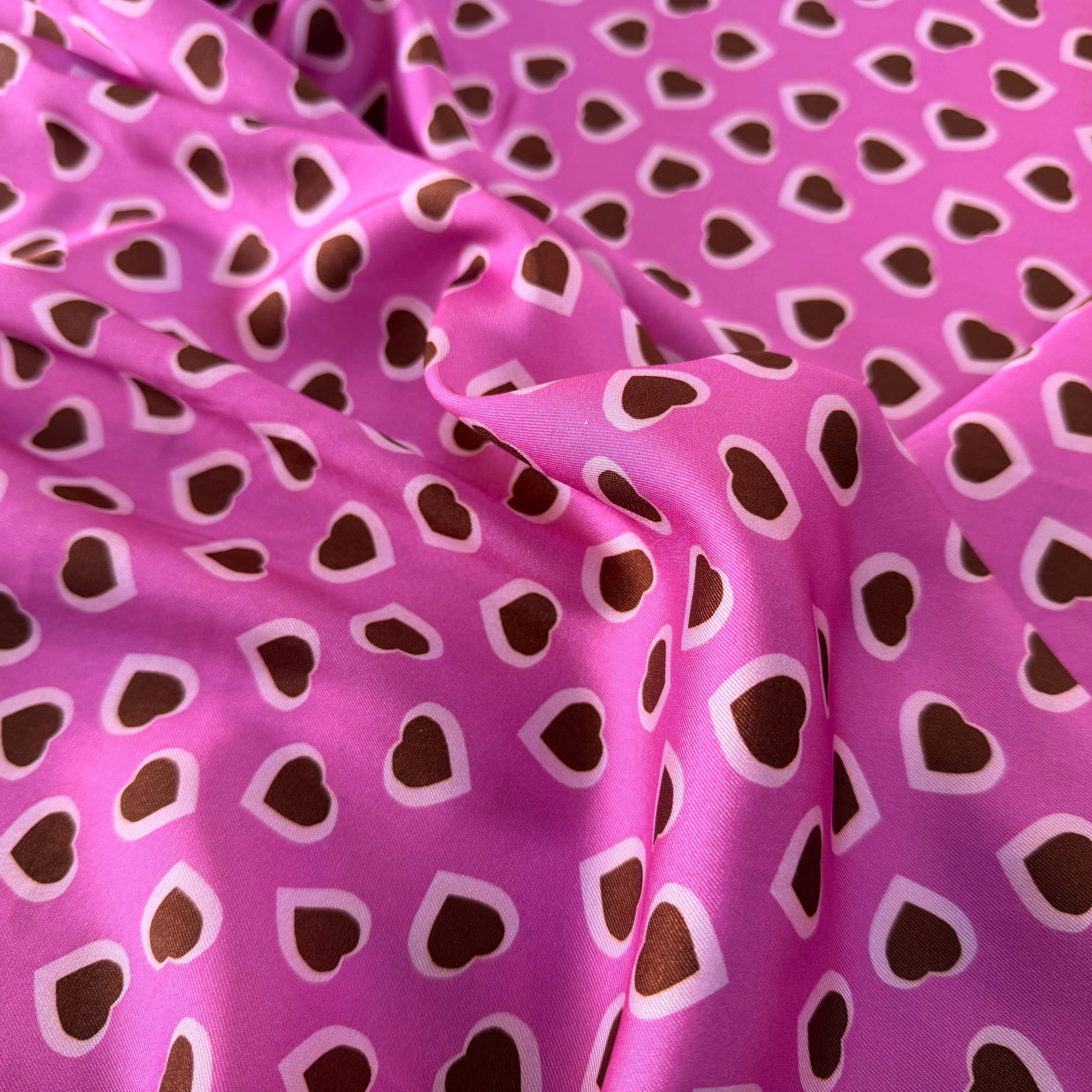 TWILL ISIDORE STAMPATO FOND ROSE CŒUR CRÈME ET MARRON - My Little Coupon