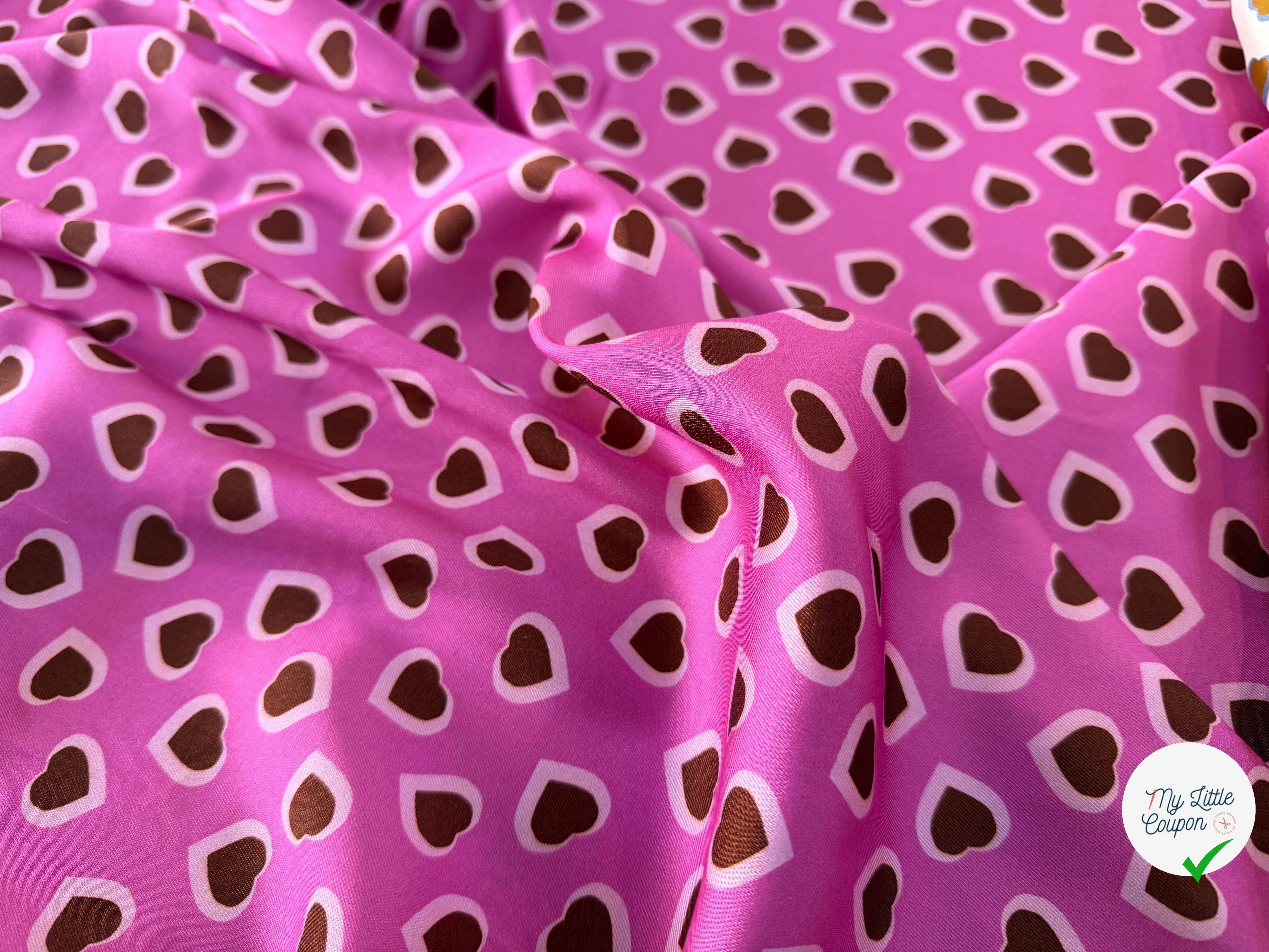 TWILL ISIDORE STAMPATO FOND ROSE CŒUR CRÈME ET MARRON - My Little Coupon