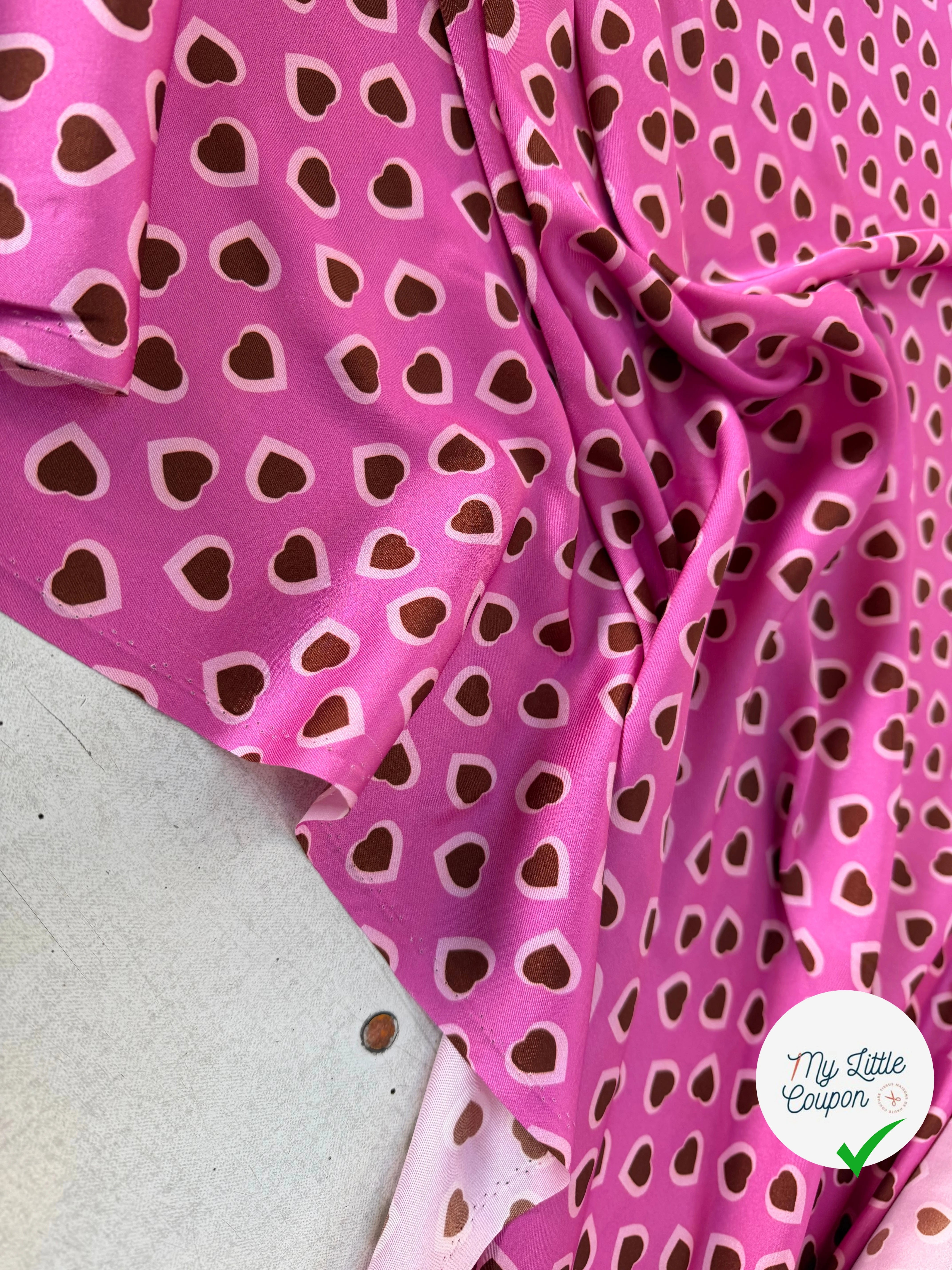 TWILL ISIDORE STAMPATO FOND ROSE CŒUR CRÈME ET MARRON - My Little Coupon