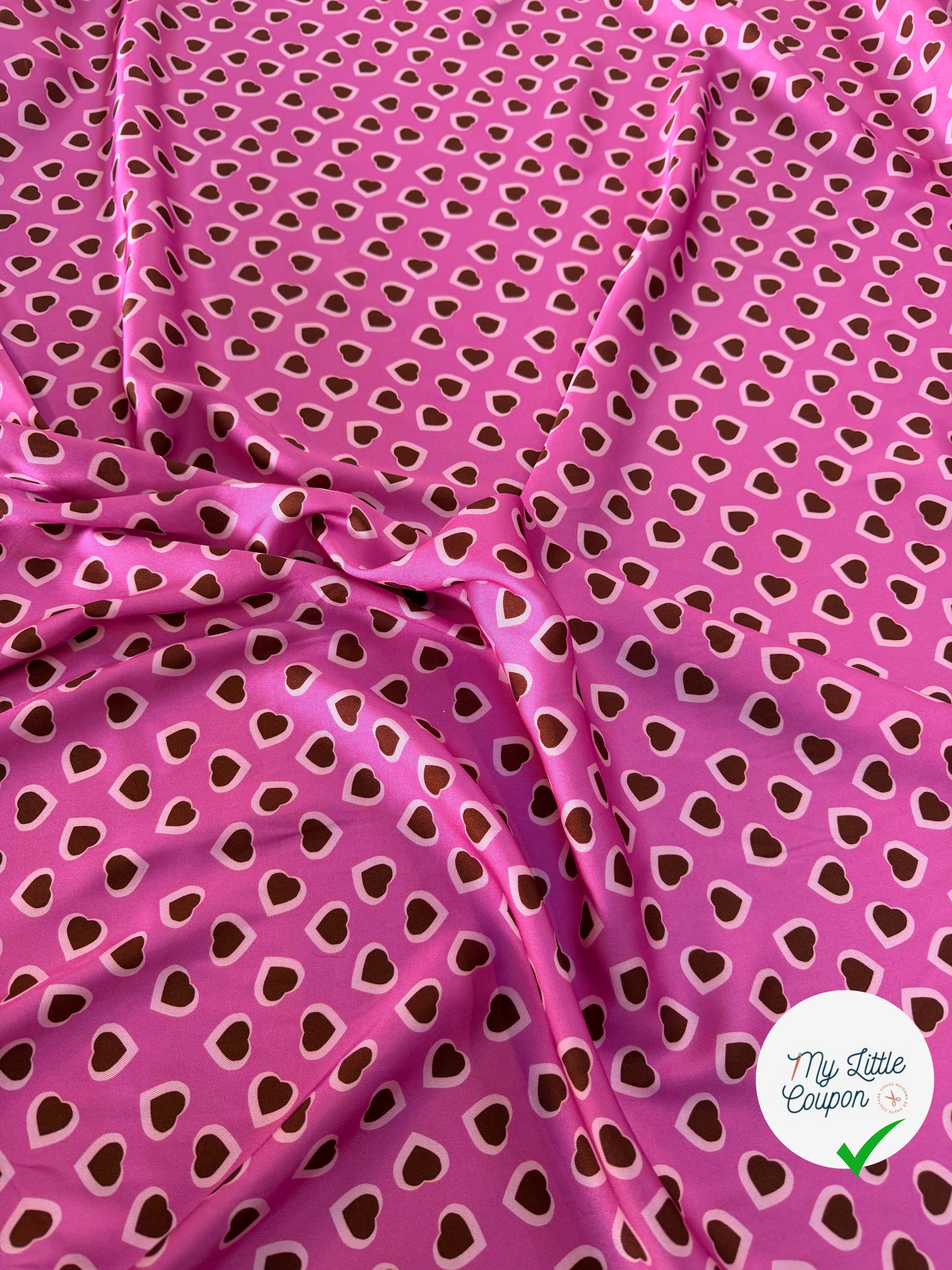 TWILL ISIDORE STAMPATO FOND ROSE CŒUR CRÈME ET MARRON - My Little Coupon