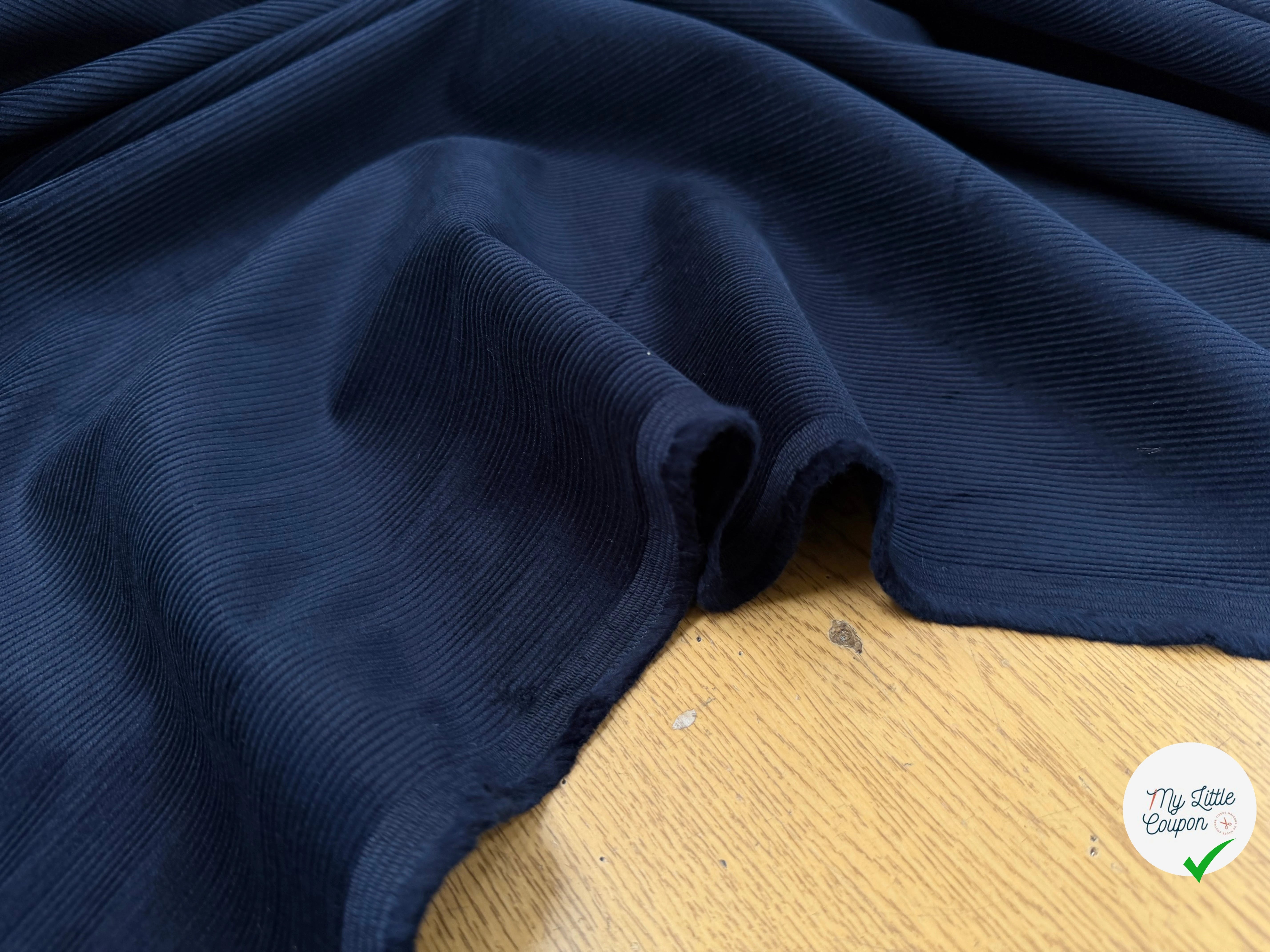 VELOURS COTELE EN COTON 1000 RAIES BLEU MARINE - My Little Coupon