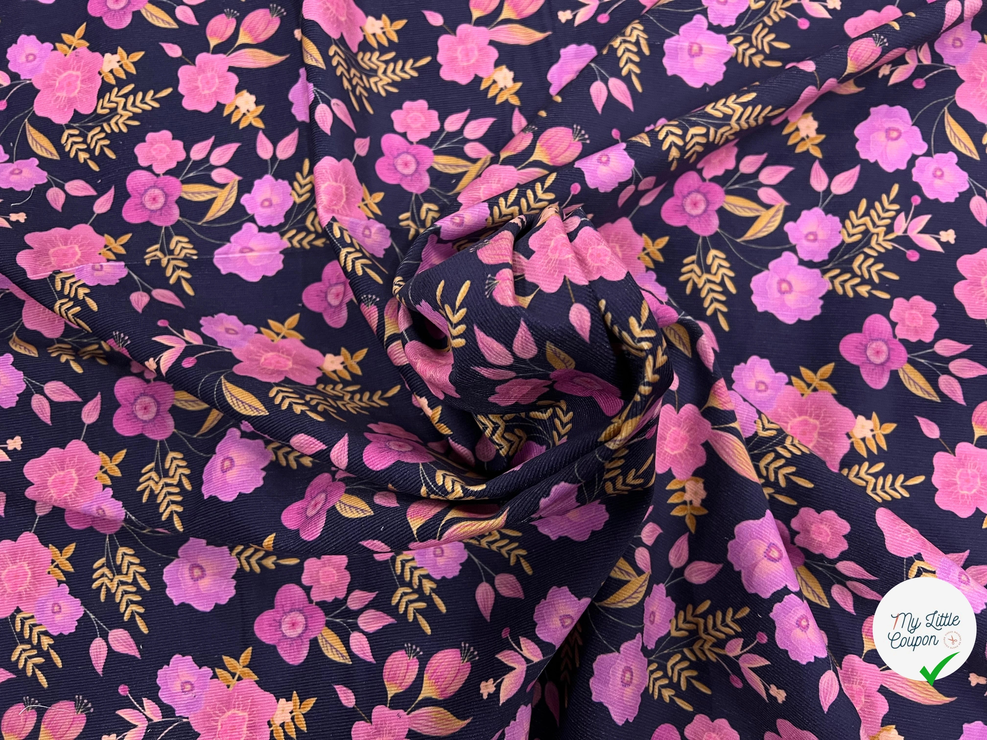 VELOURS COTON BABYCORD FOIL FLOWERS – NAVY - My Little Coupon