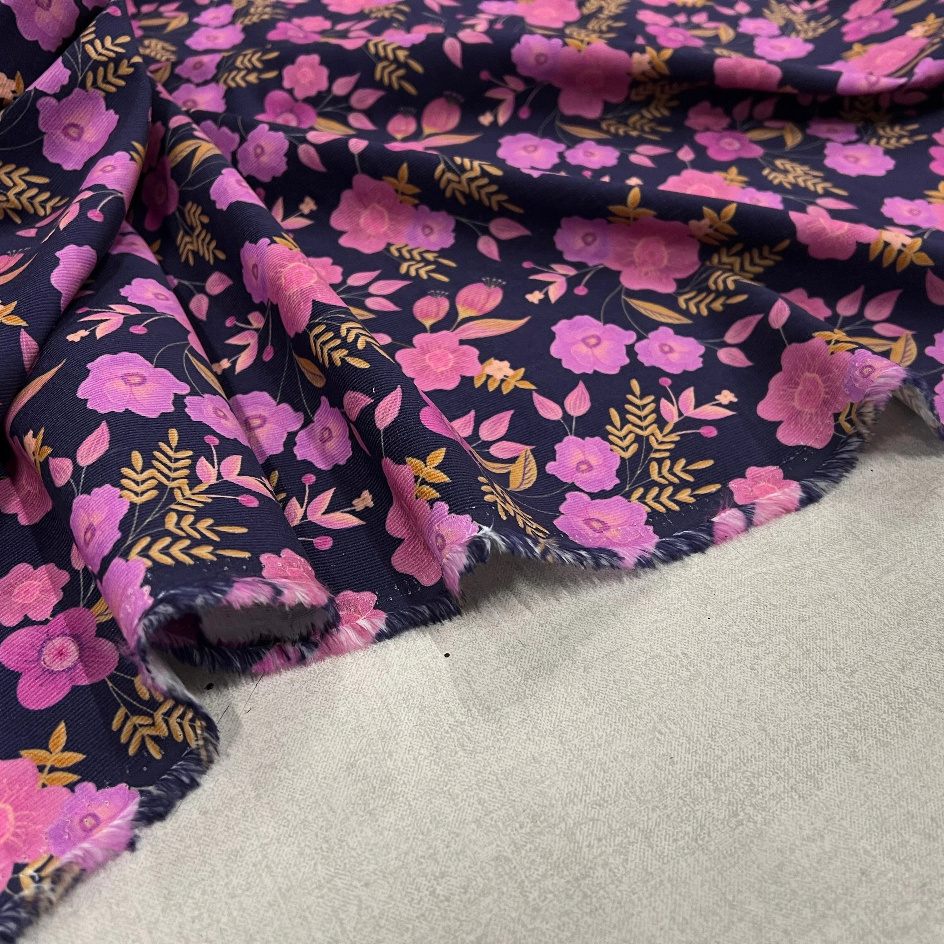 VELOURS COTON BABYCORD FOIL FLOWERS – NAVY - My Little Coupon