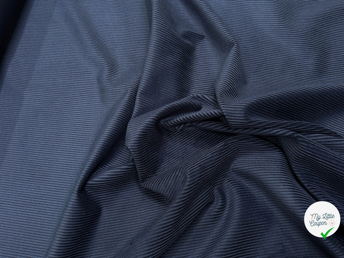 VELOURS DE COTON CLASSIQUE 300 RAIES BLEU MARINE 100% COTON - My Little Coupon