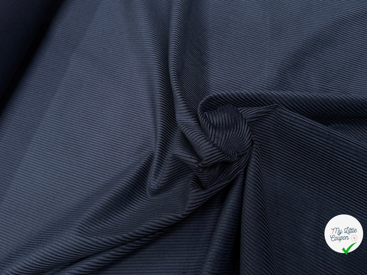 VELOURS DE COTON CLASSIQUE 300 RAIES BLEU MARINE 100% COTON - My Little Coupon