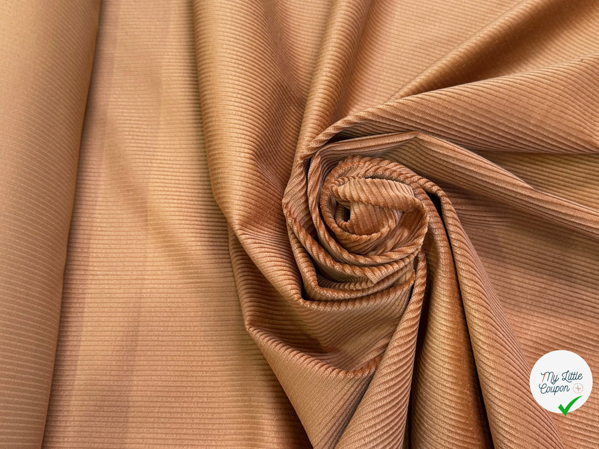 VELOURS DE COTON CLASSIQUE 300 RAIES STRETCH BRUN 98% COTON - My Little Coupon