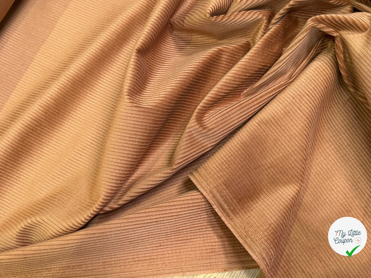 VELOURS DE COTON CLASSIQUE 300 RAIES STRETCH BRUN 98% COTON - My Little Coupon