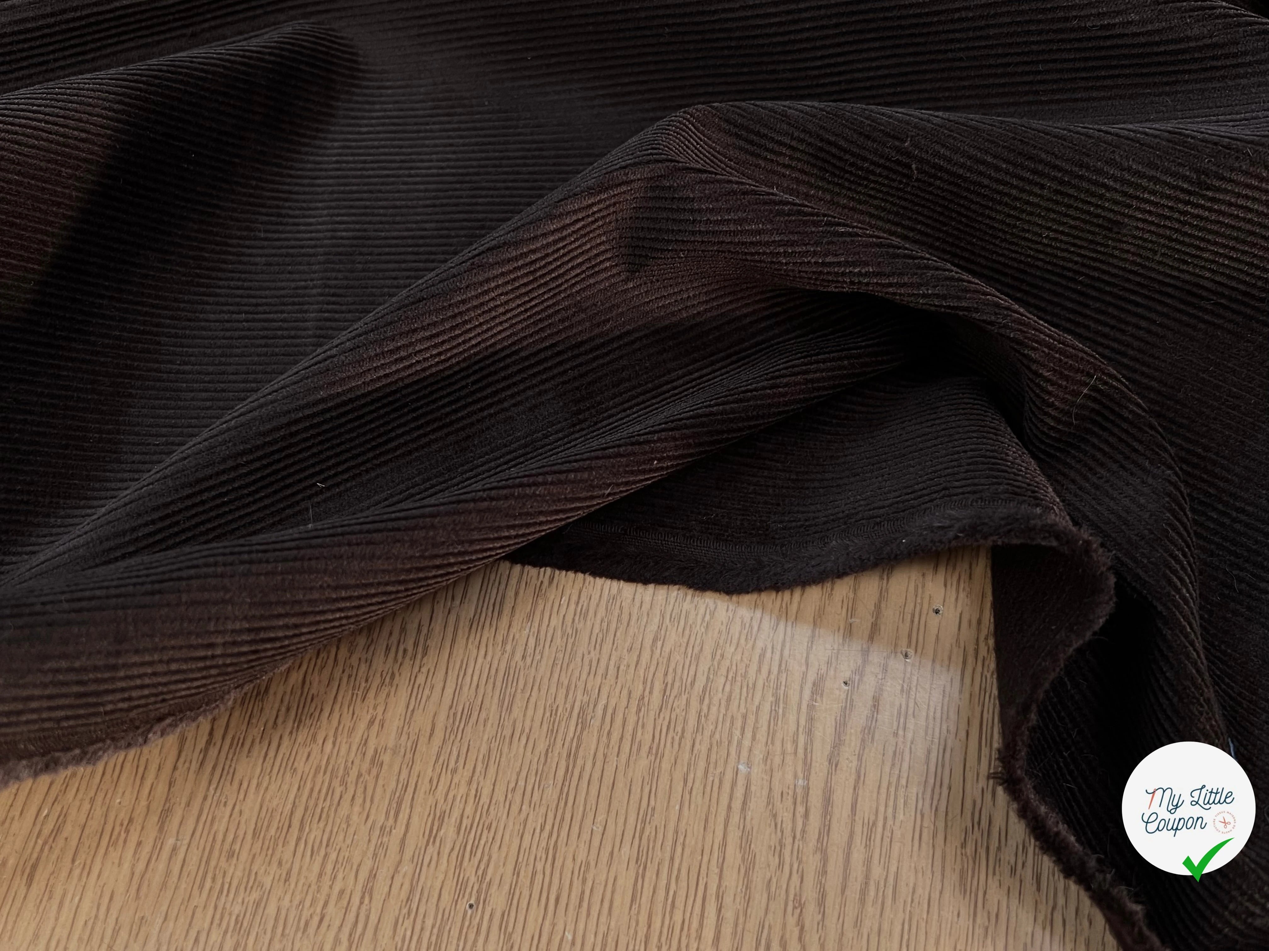 VELOURS DE COTON COTELÉ 1000 RAIES MARRON FONCÉ - My Little Coupon