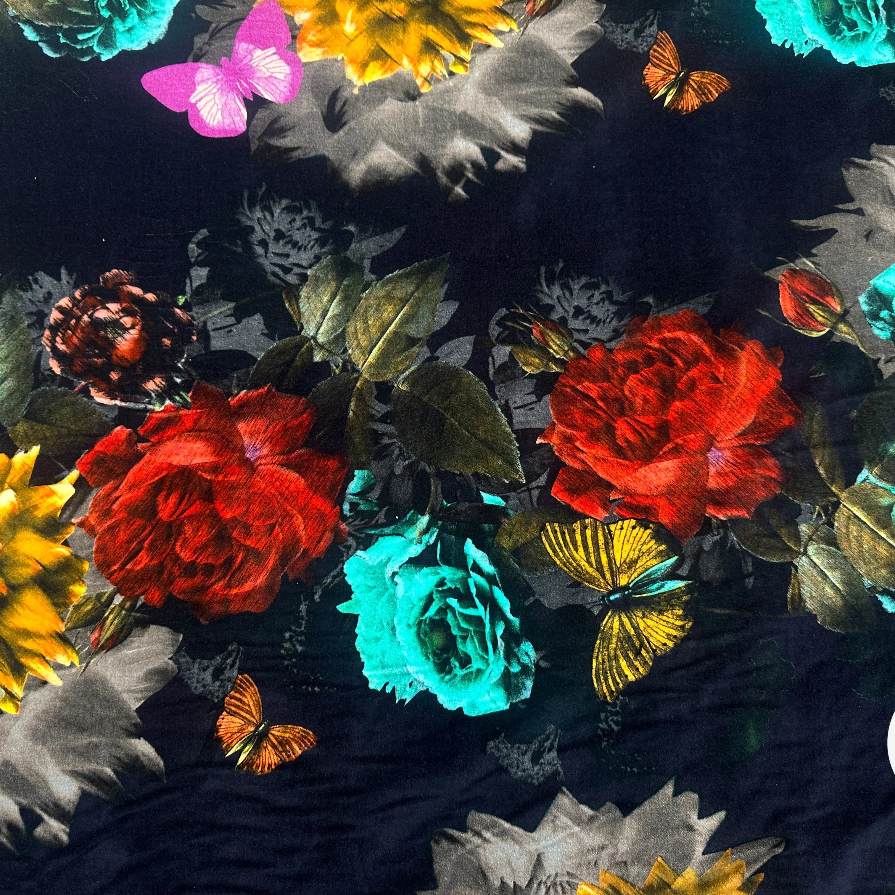 VELOURS DE COTON IMPRIMÉ FLORAL ET PAPILLONS BLACK MLC INTERN