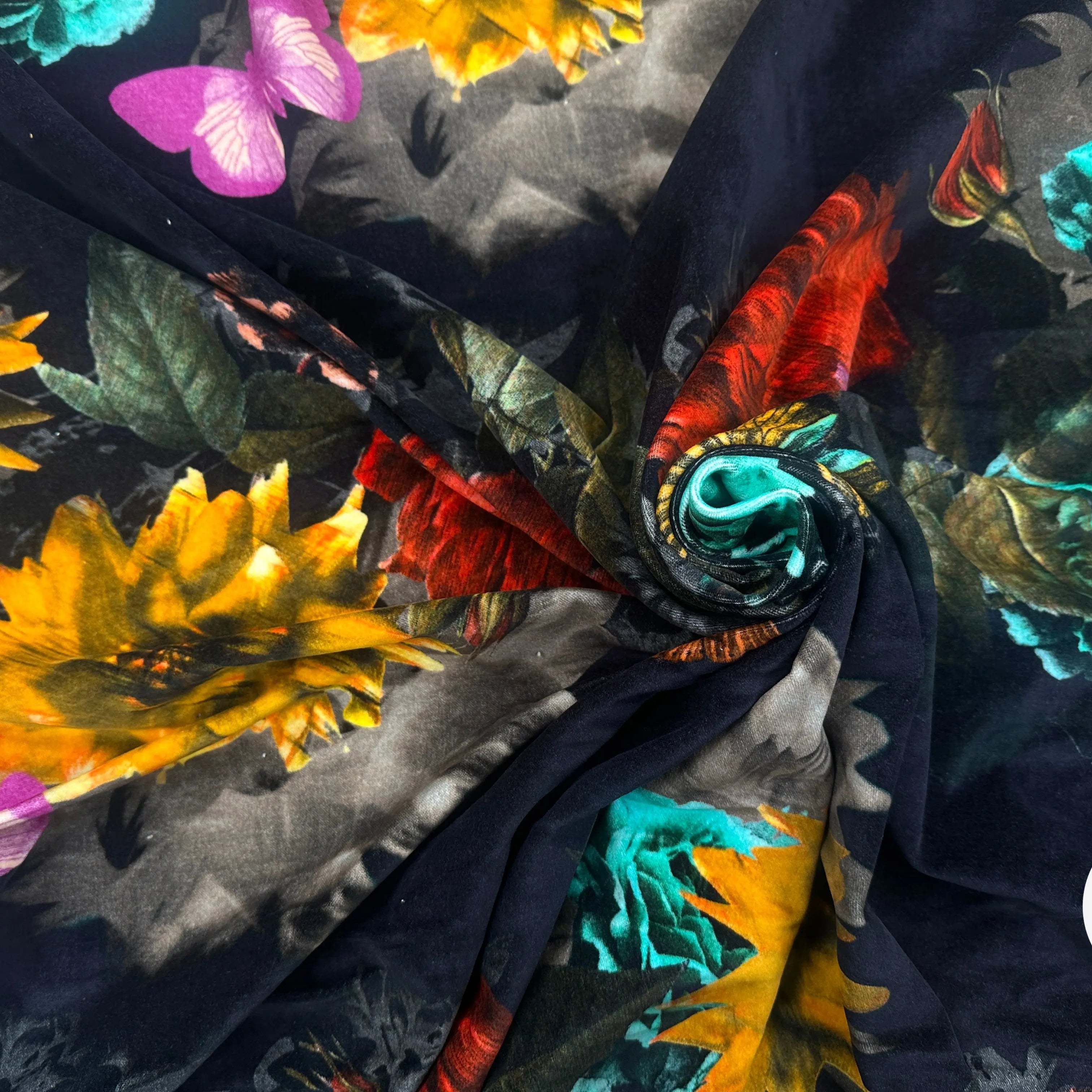 VELOURS DE COTON IMPRIMÉ FLORAL ET PAPILLONS BLACK MLC INTERN