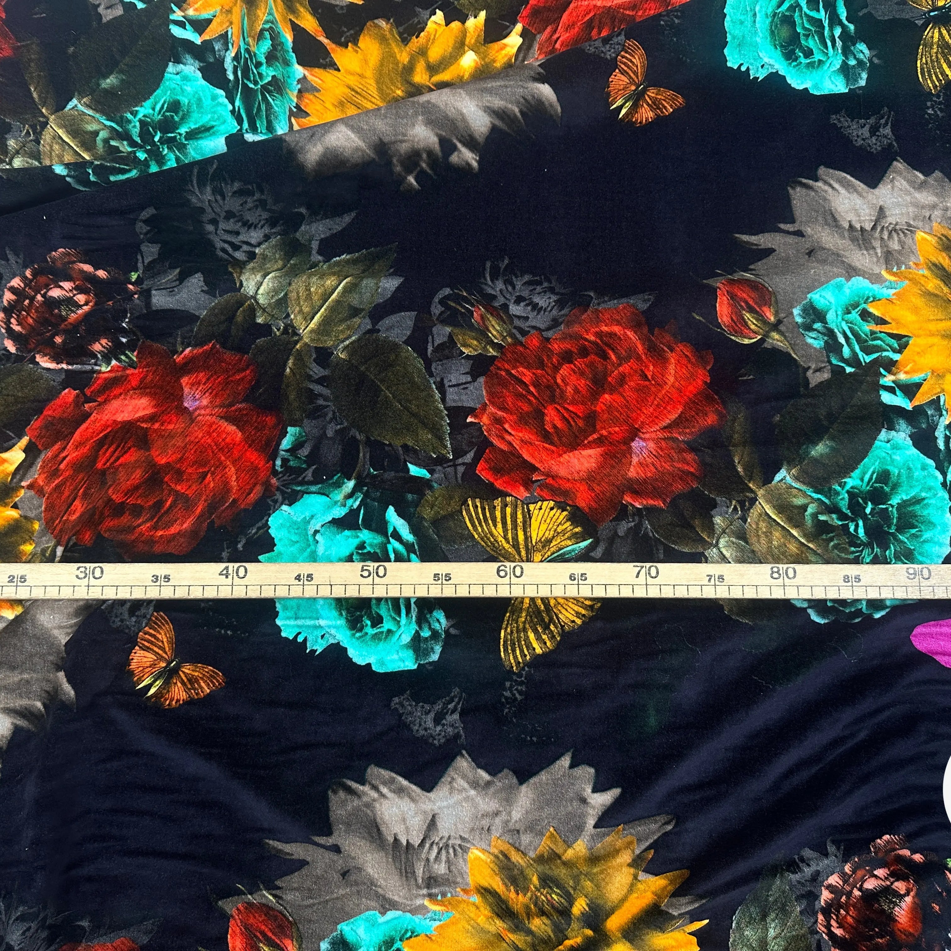 VELOURS DE COTON IMPRIMÉ FLORAL ET PAPILLONS BLACK MLC INTERN