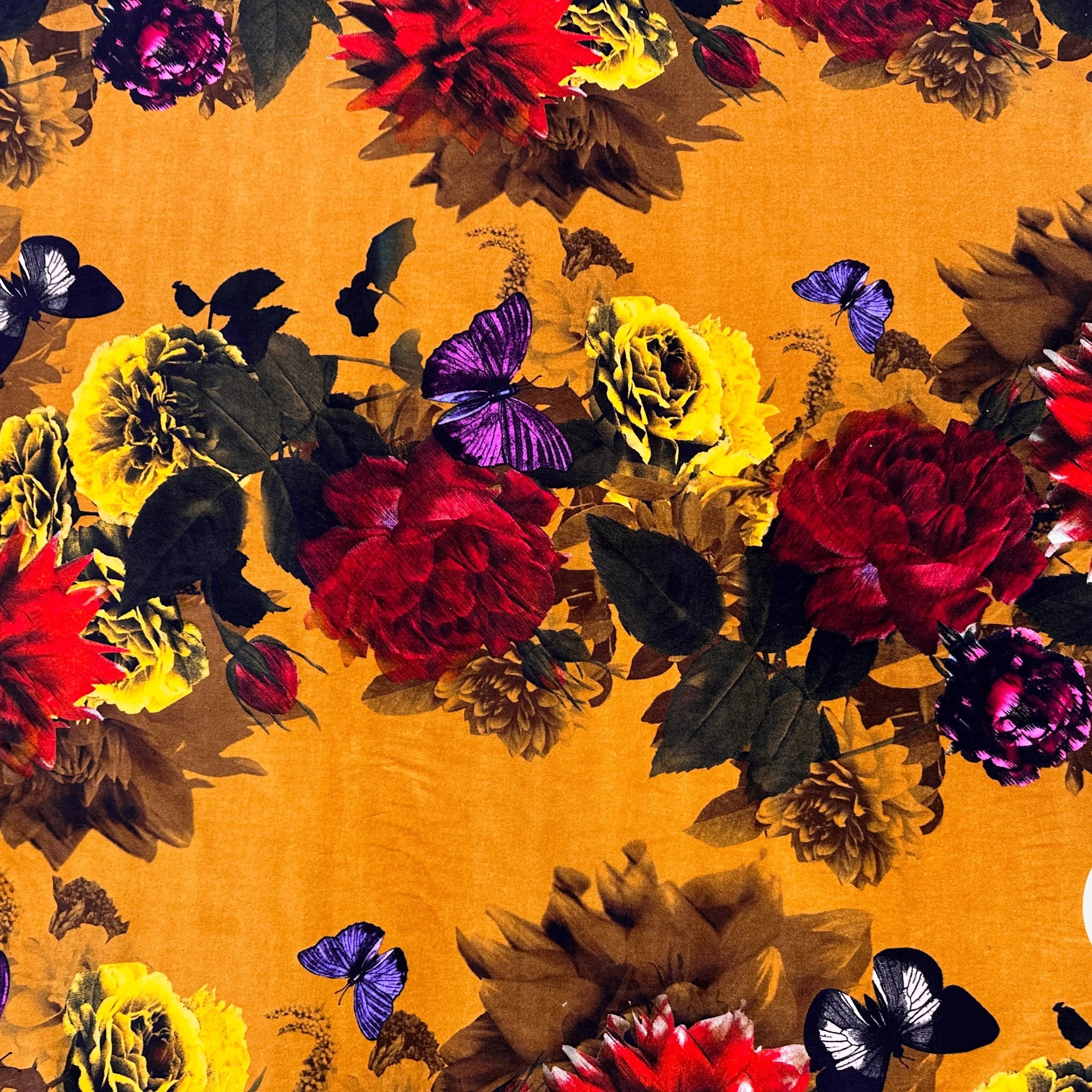 VELOURS DE COTON IMPRIMÉ FLORAL ET PAPILLONS MUSTARD MLC INTERN