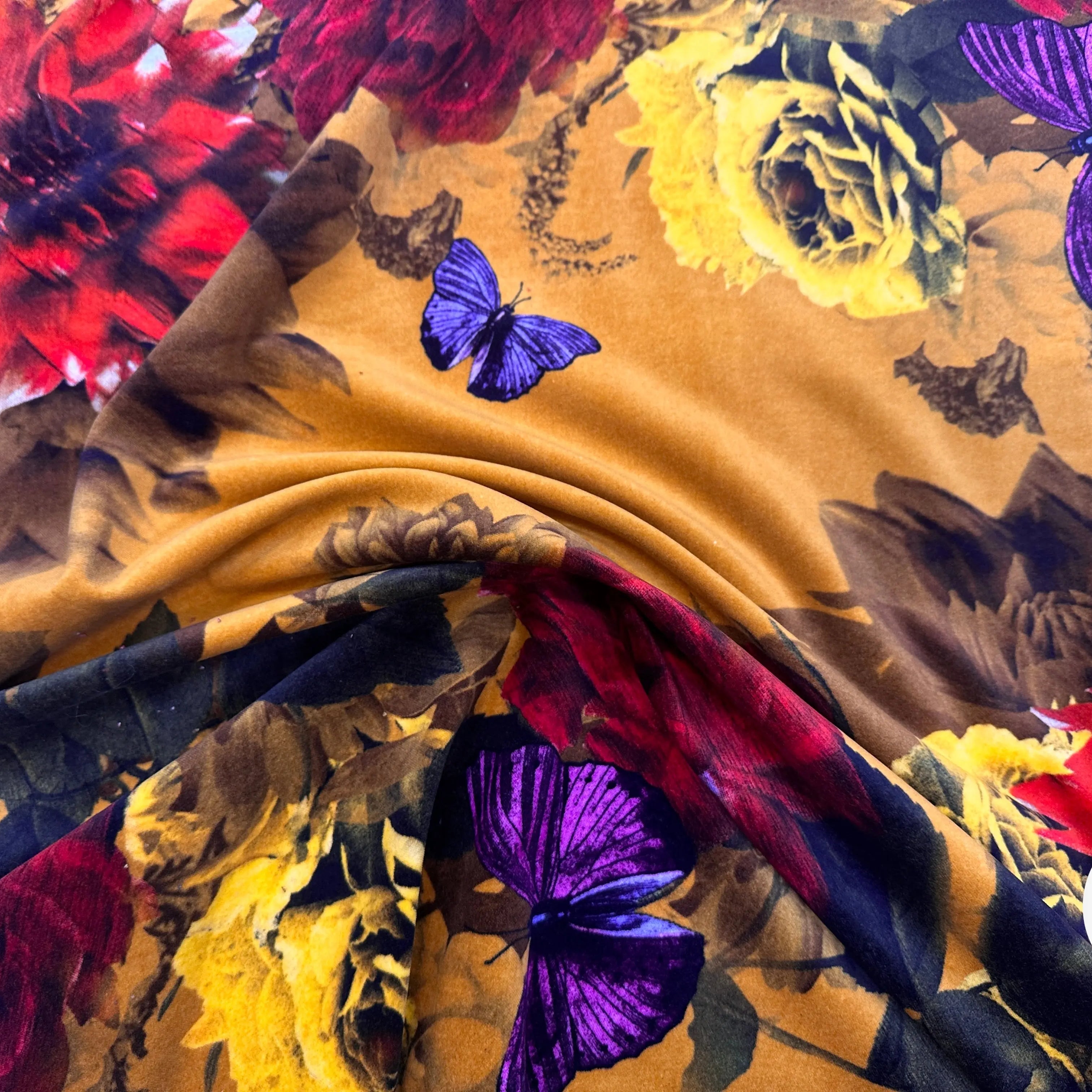 VELOURS DE COTON IMPRIMÉ FLORAL ET PAPILLONS MUSTARD MLC INTERN